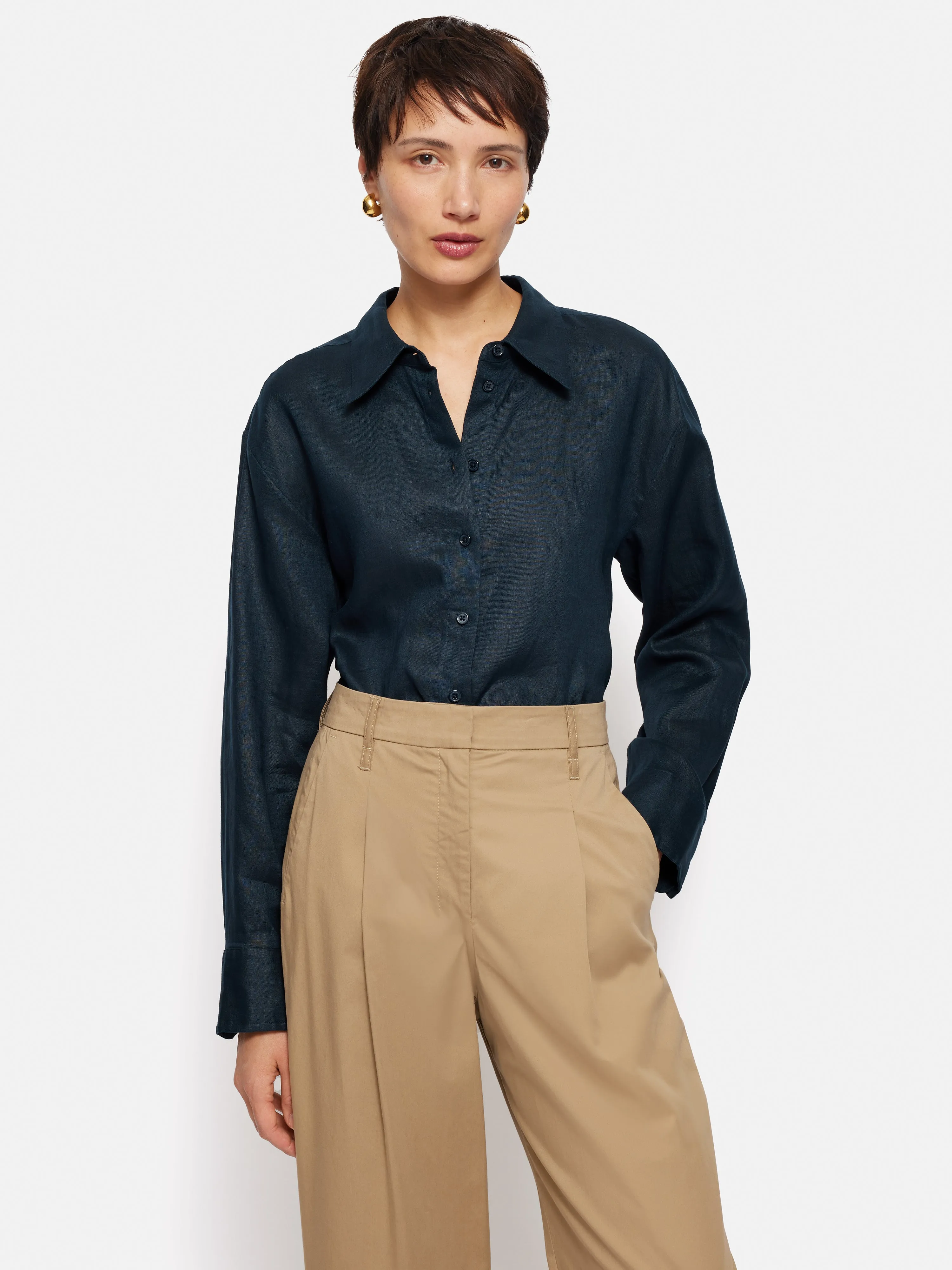 Linen Casual Shirt | Navy sold by Jigsaw