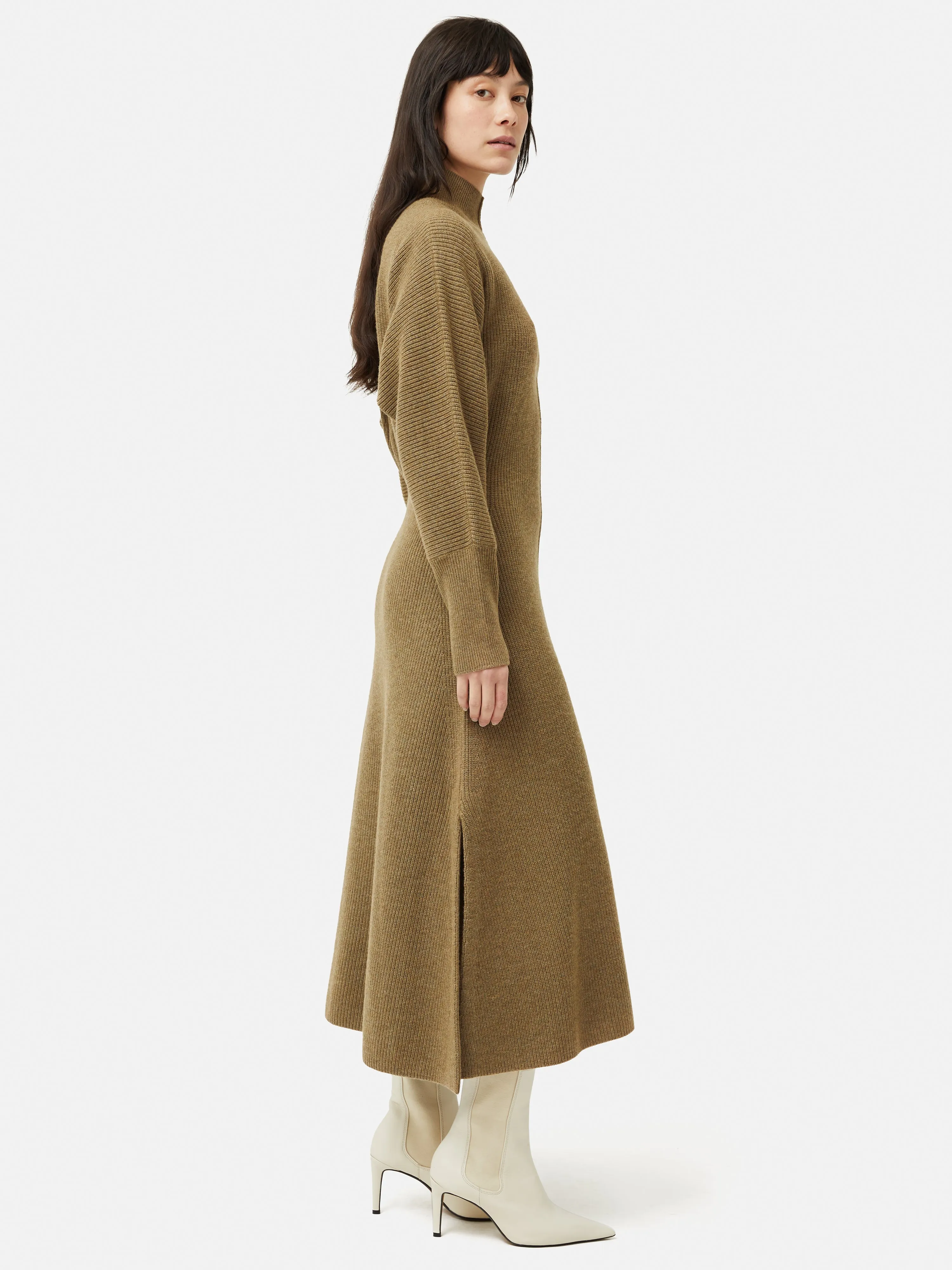 Merino Blend Batwing Dress | Khaki sold by Jigsaw