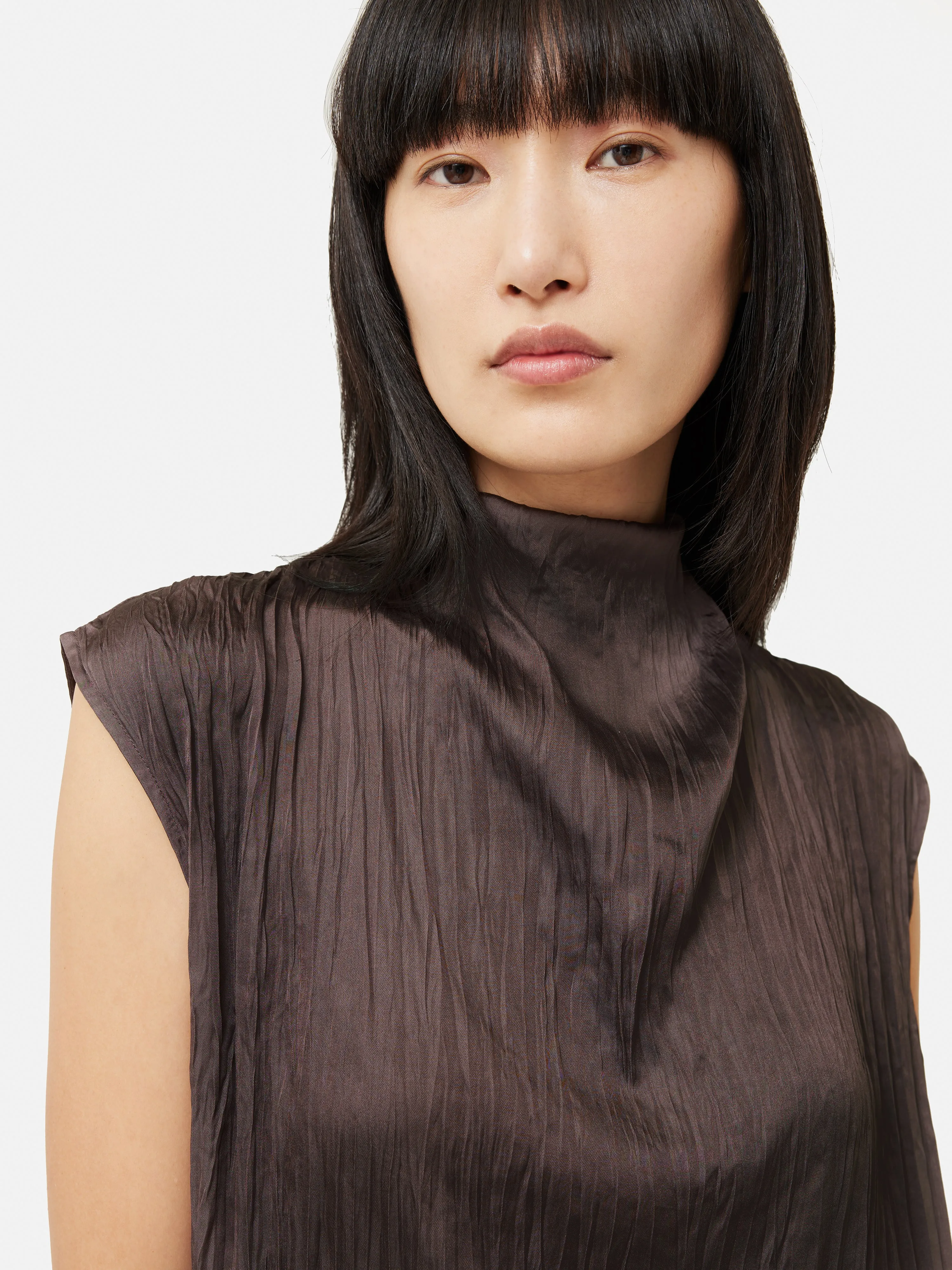 Satin Crinkle Sleeveless Top | Brown sold by Jigsaw product image thumbnail 3