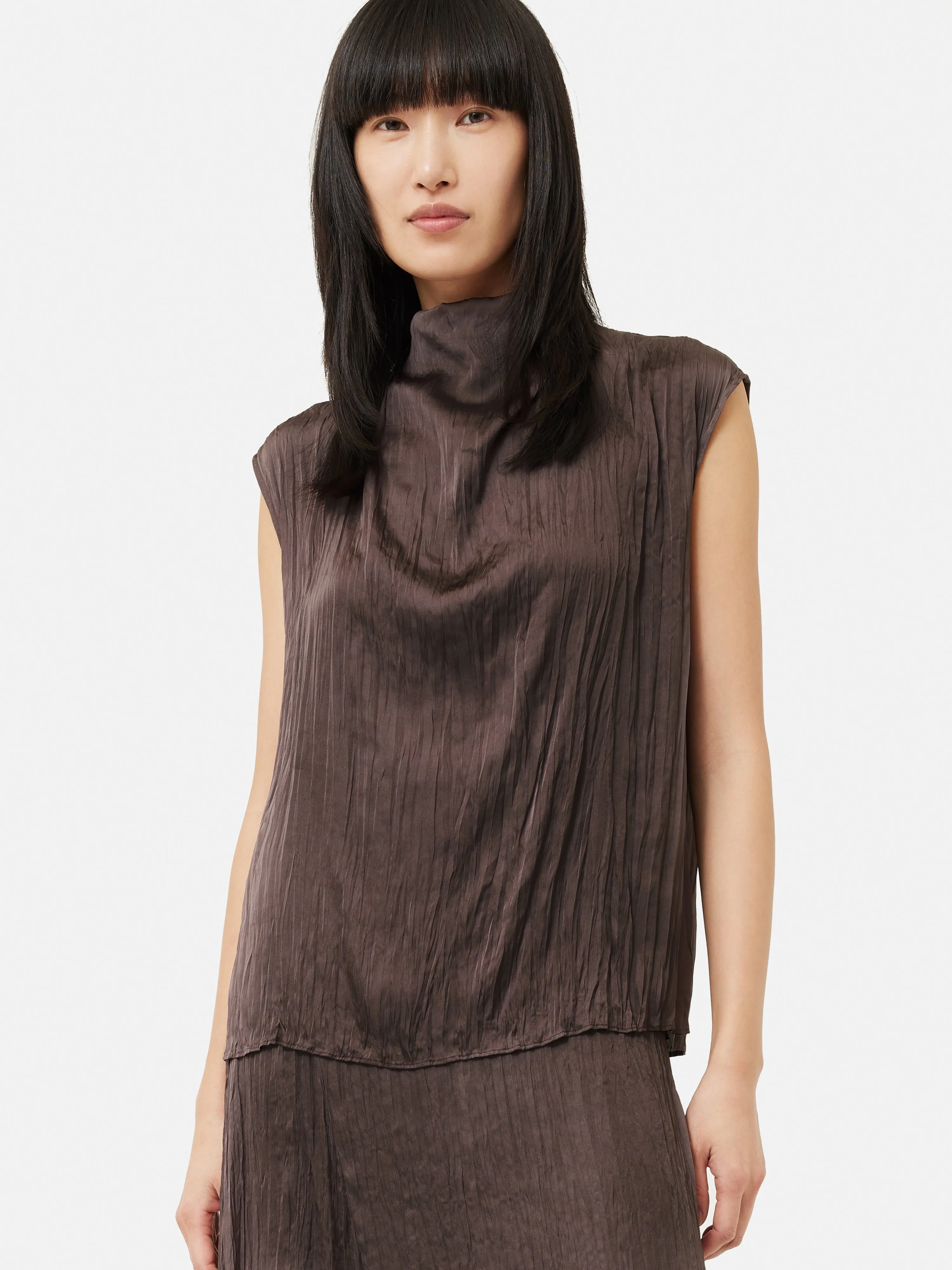 Satin Crinkle Sleeveless Top | Brown sold by Jigsaw product image thumbnail 5