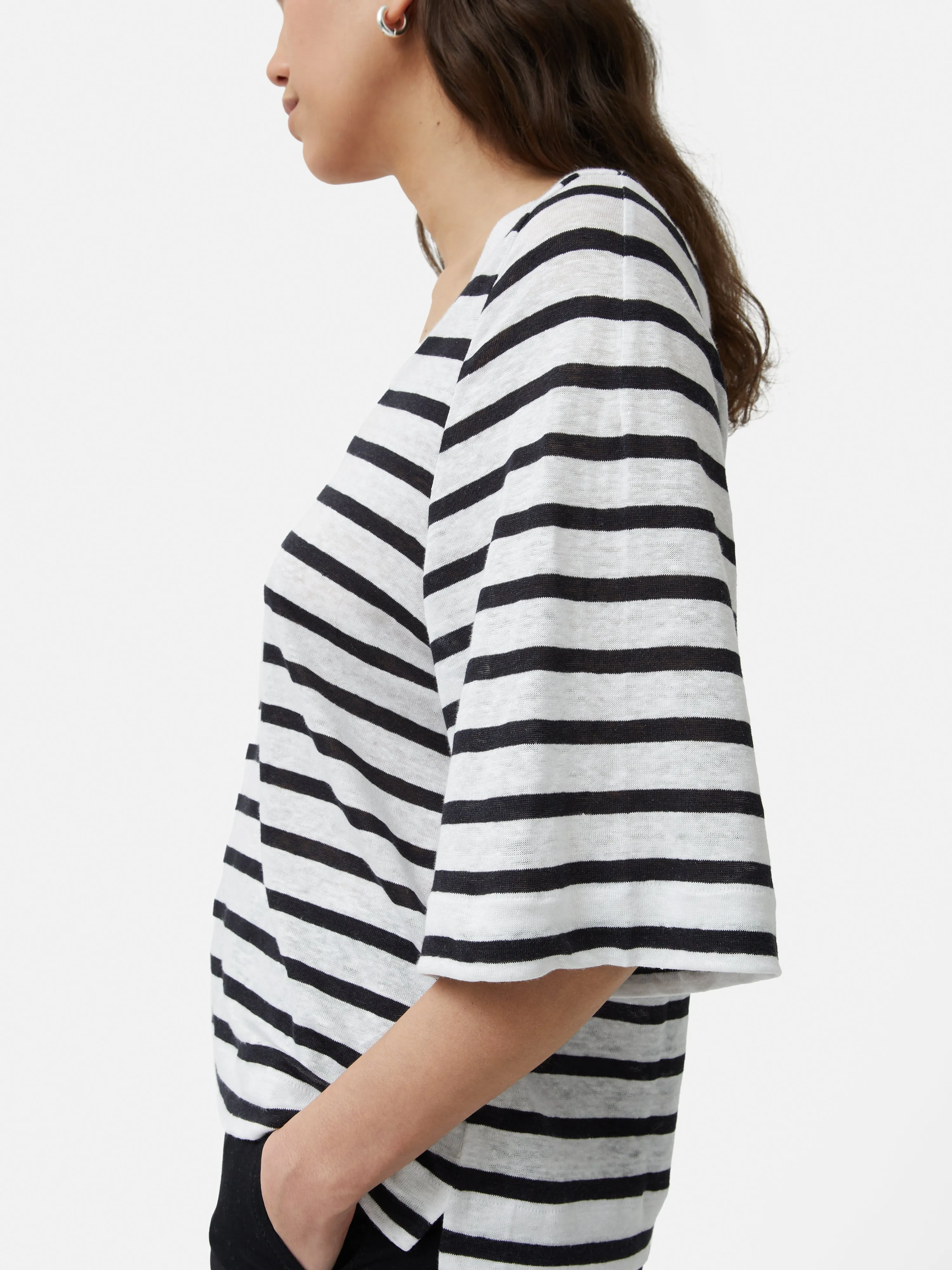 Linen Stripe Short Sleeve Tee | Navy sold by Jigsaw product image thumbnail 2
