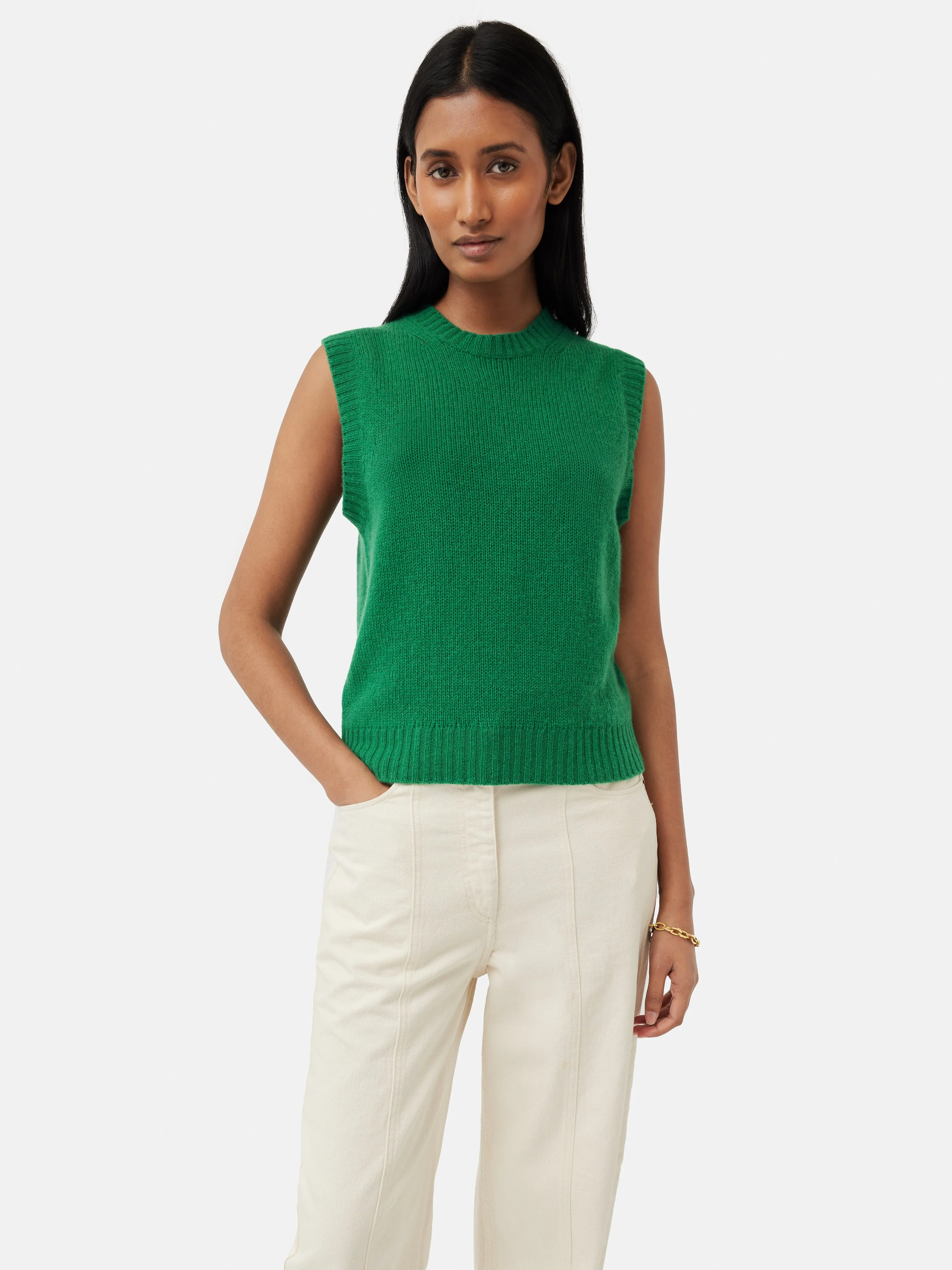 Cashmere Crew Neck Tank | Green sold by Jigsaw