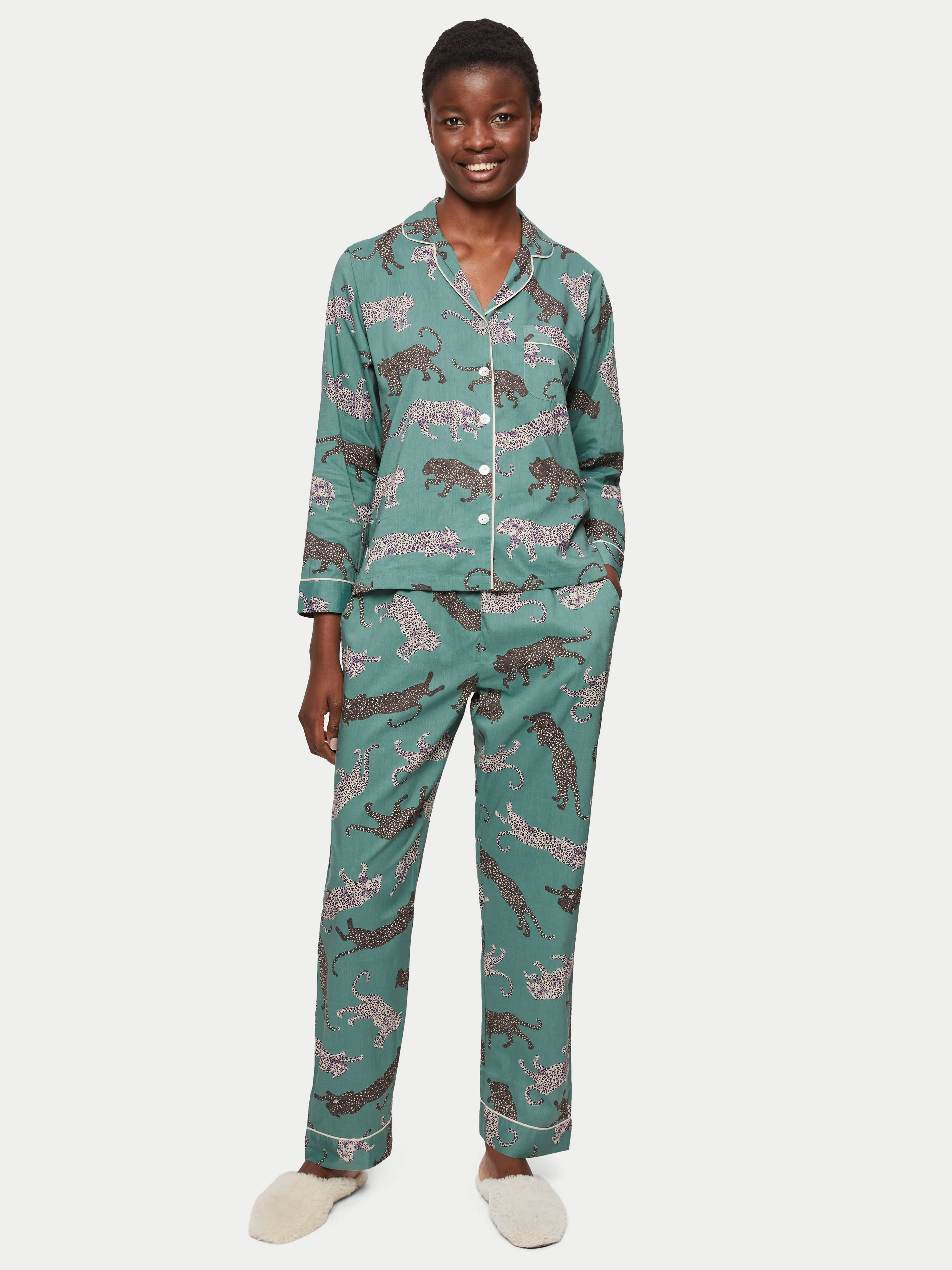 Leopard Cotton Pyjama | Green sold by Jigsaw