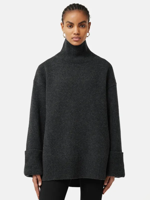 Merino Wool Oversized Jumper | Charcoal sold by Jigsaw