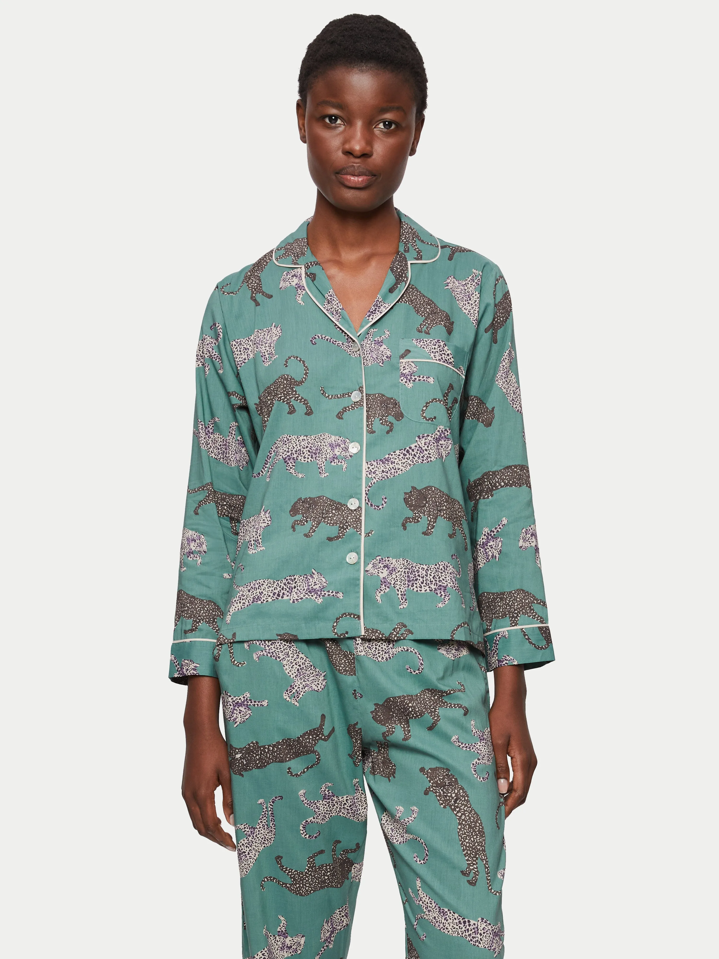 Leopard Cotton Pyjama | Green sold by Jigsaw product image thumbnail 2