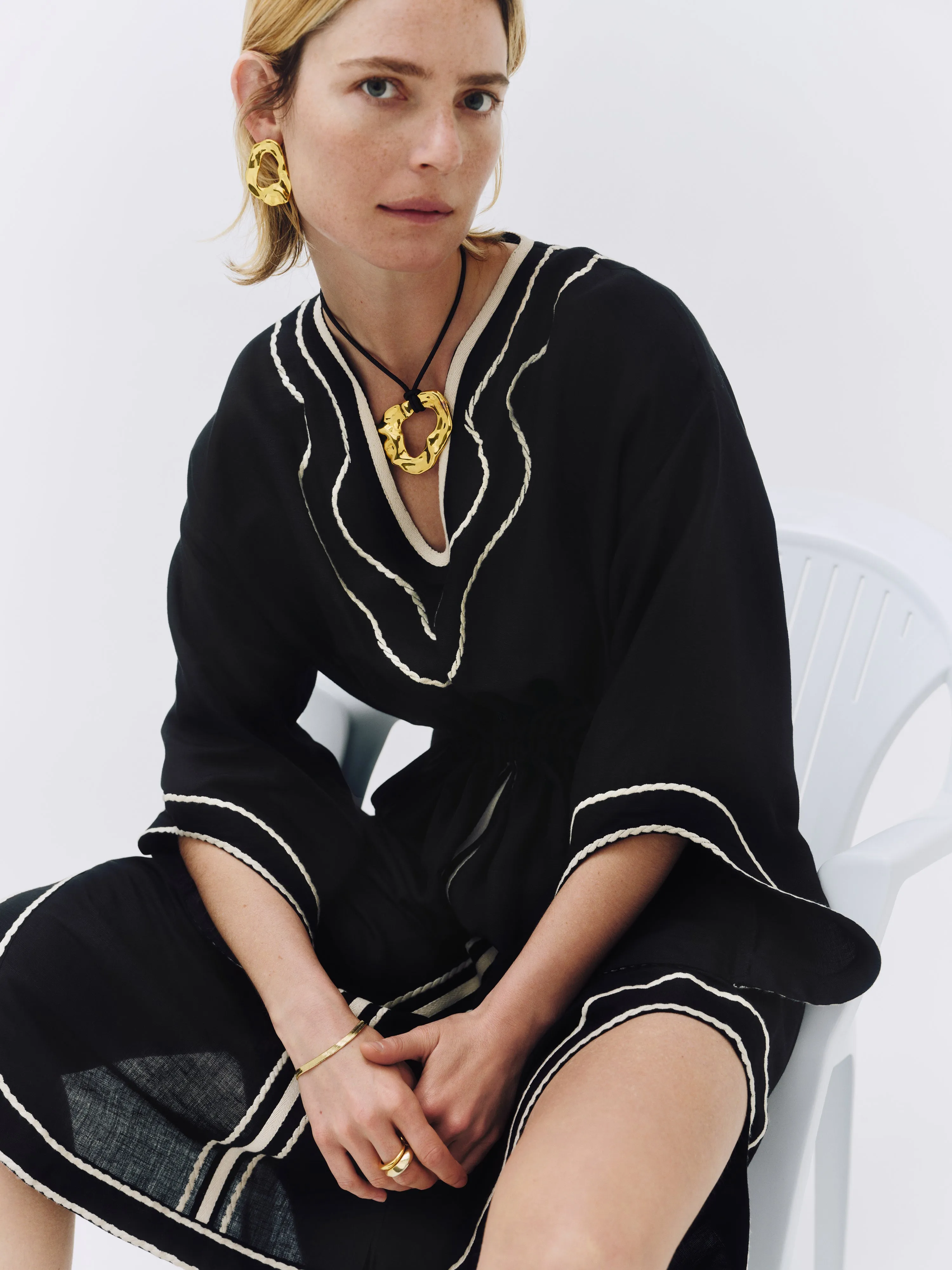 Linen Blend Embroidery Kaftan | Black sold by Jigsaw