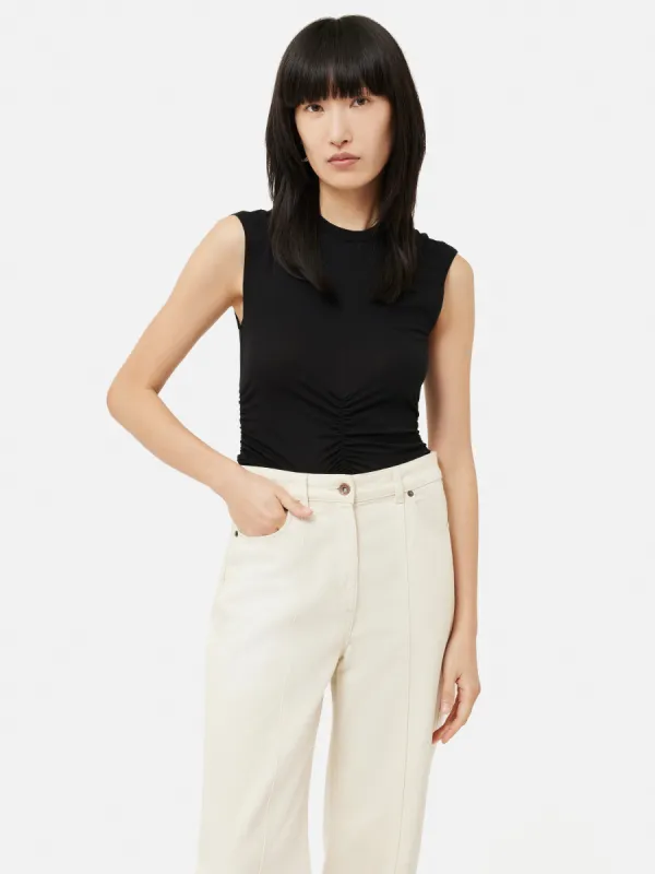 Sheer Supima Ruched Top | Black sold by Jigsaw