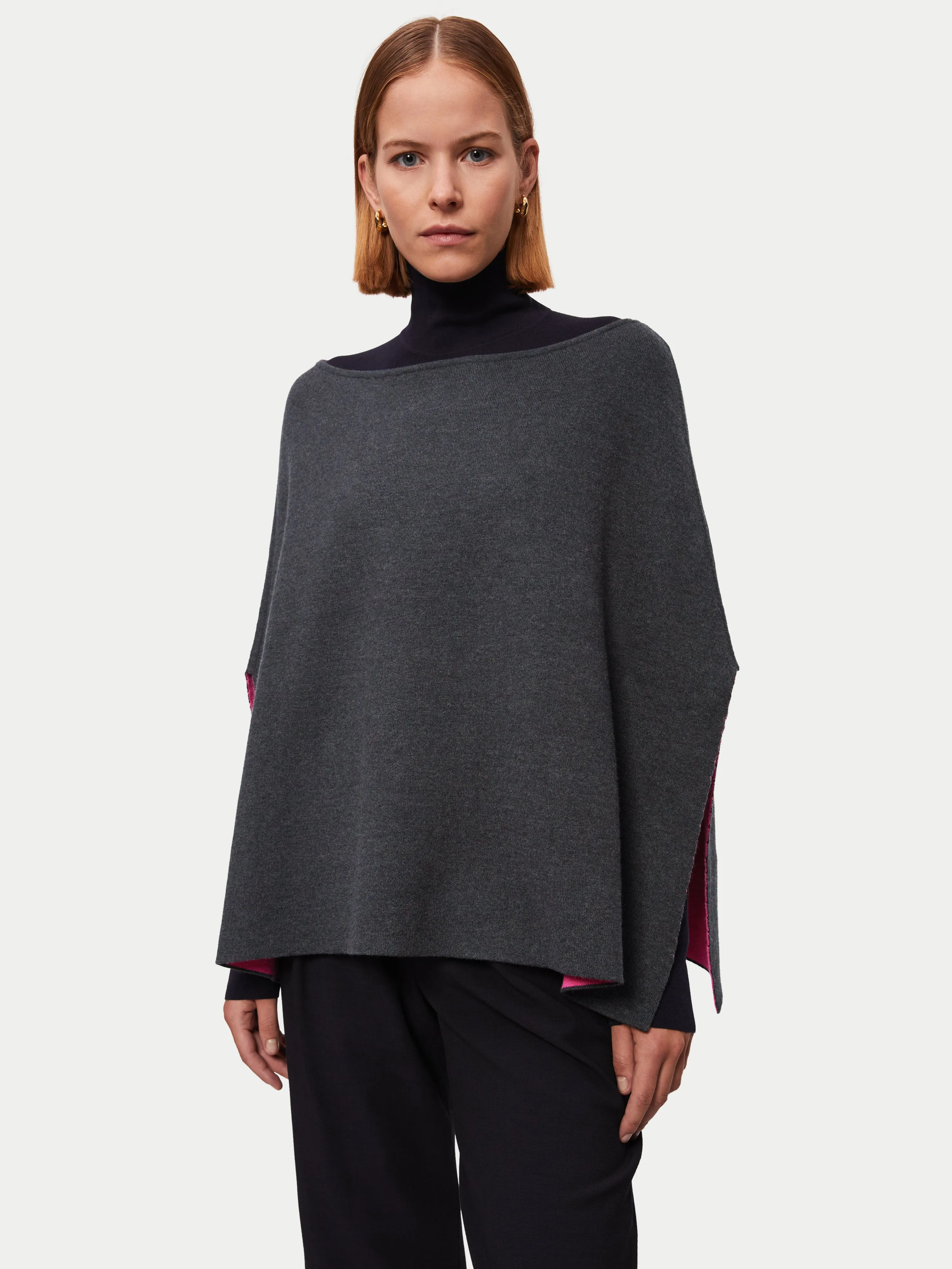 Reversible Cotton Blend Poncho | Dark Grey sold by Jigsaw