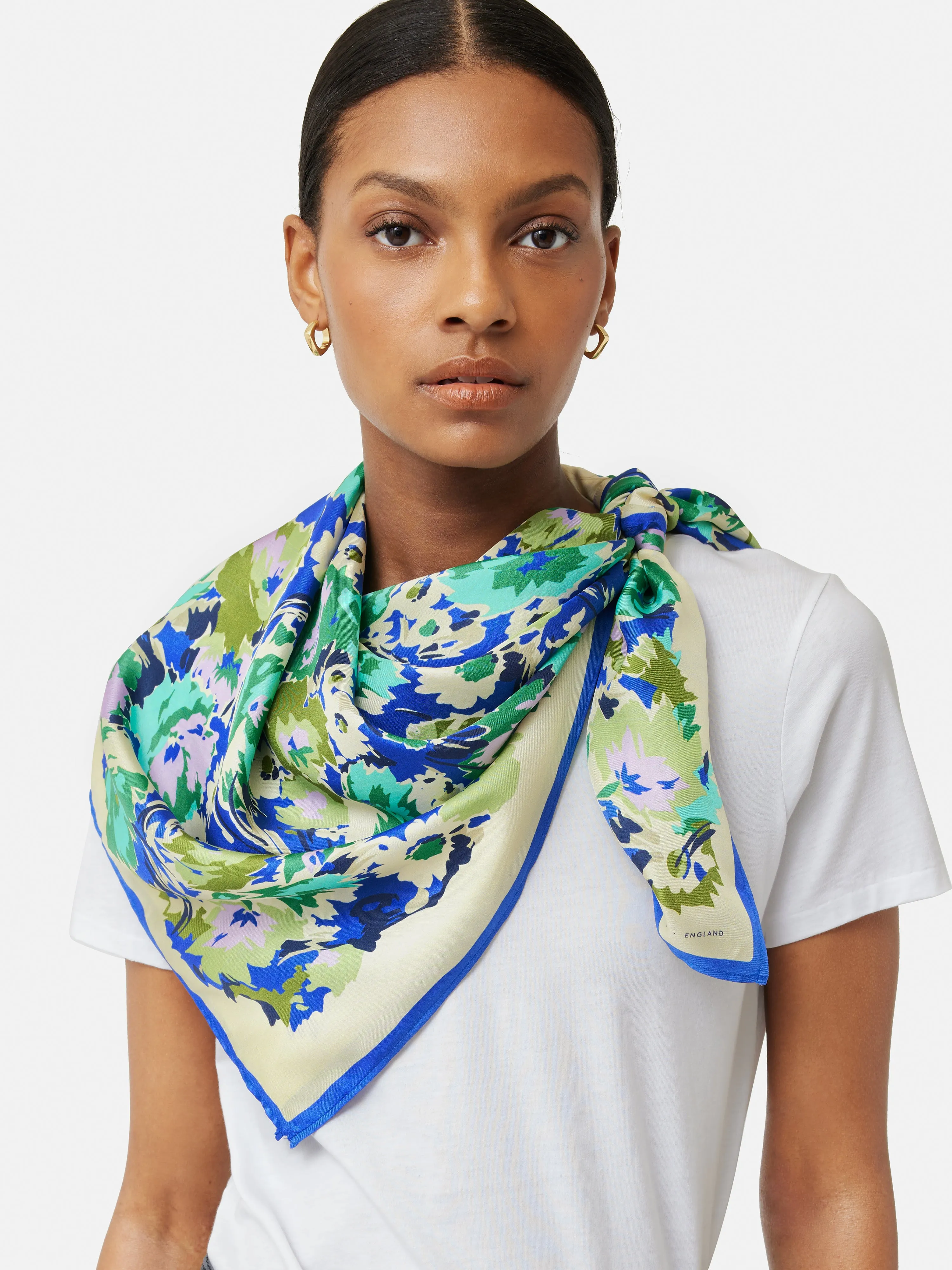 Abstract Meadow Silk Scarf | Blue sold by Jigsaw product image thumbnail 3