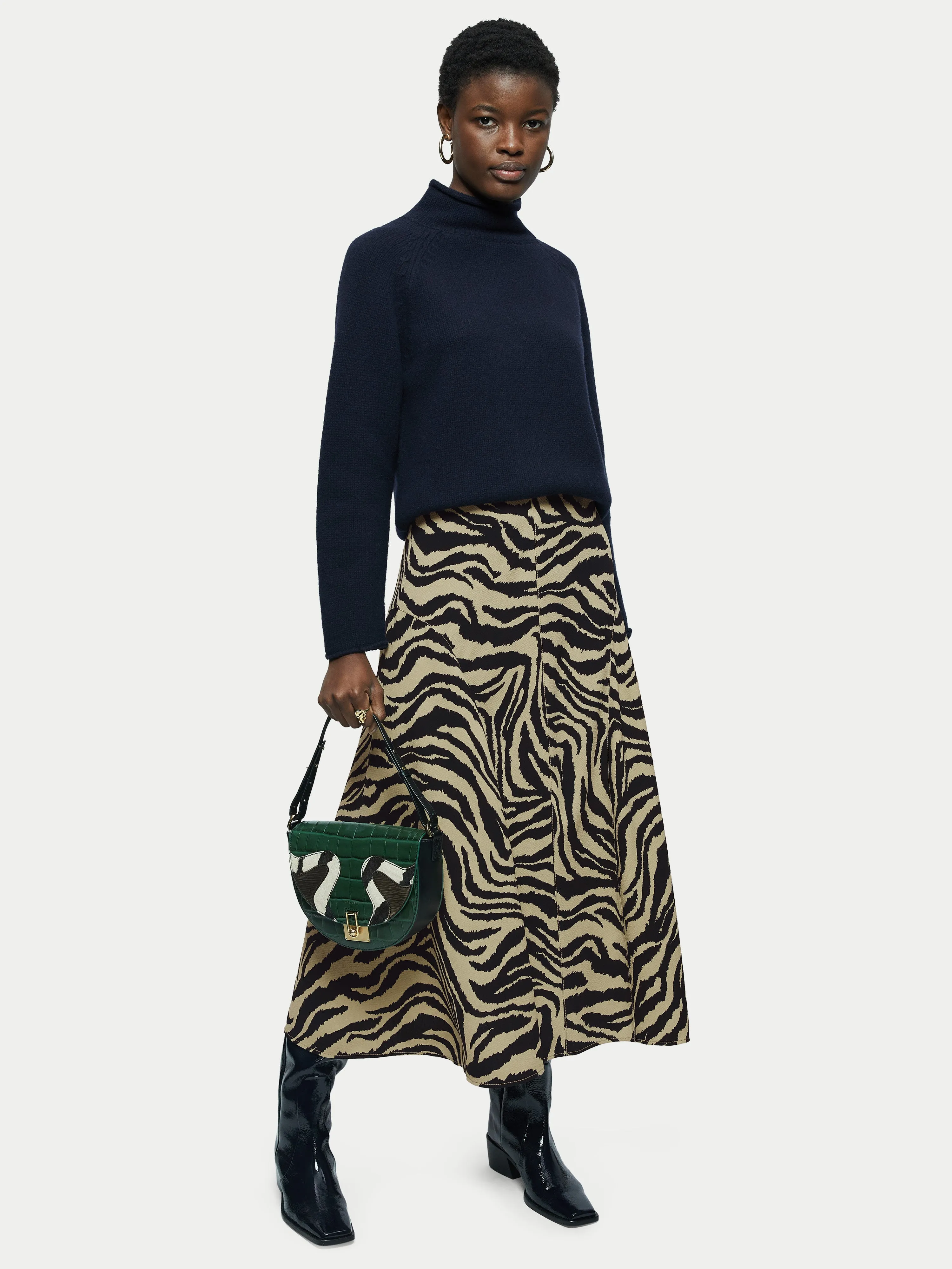 Zebra Ikat Midi Skirt | Khaki sold by Jigsaw product image thumbnail 2