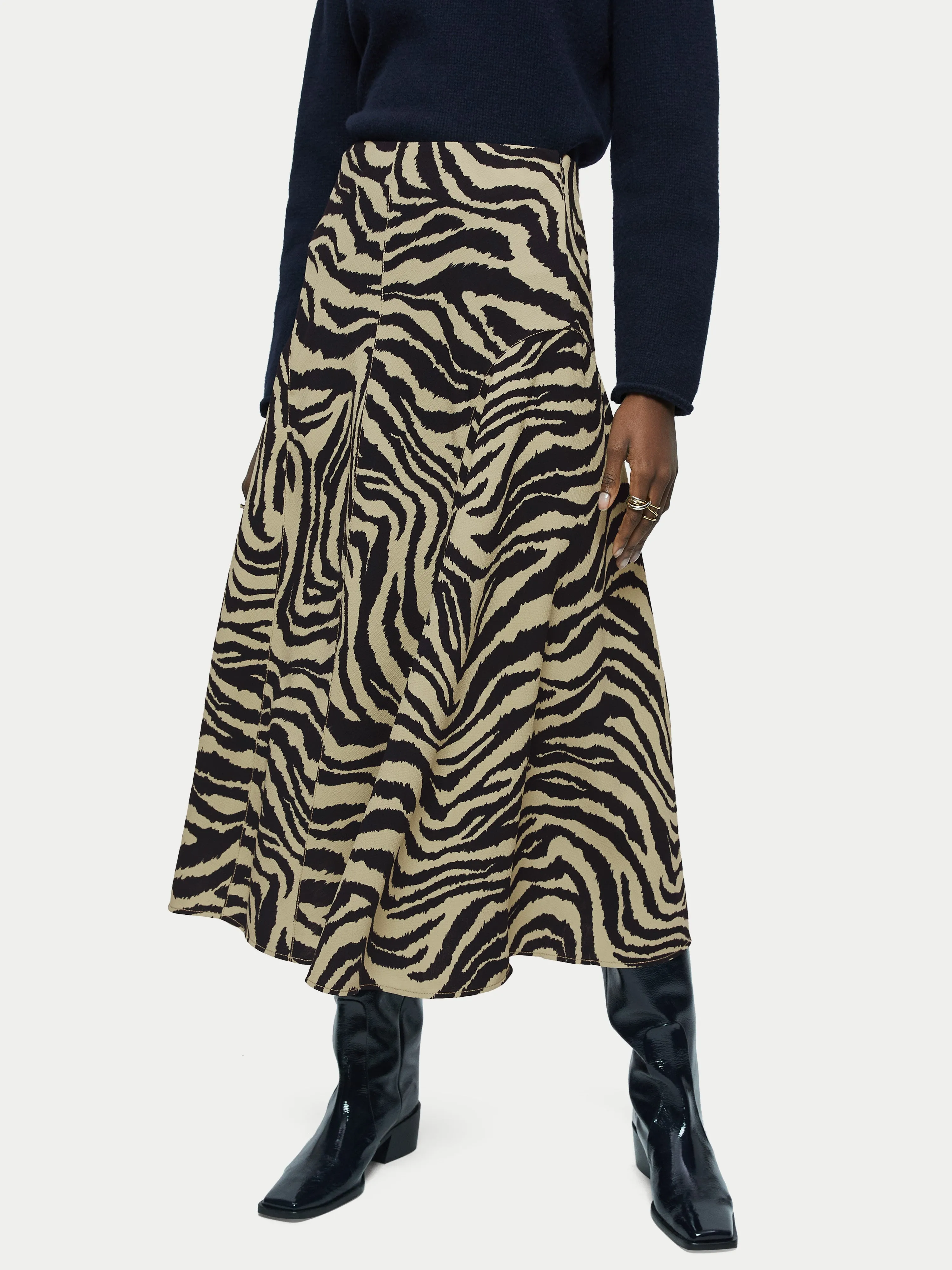 Zebra Ikat Midi Skirt | Khaki sold by Jigsaw
