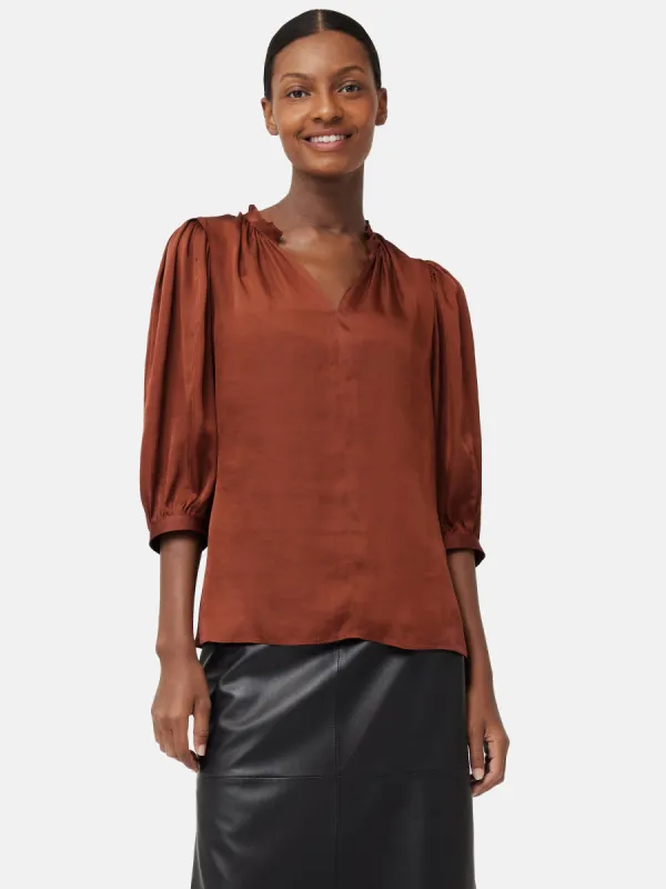 Cicelly Satin Drape Top | Brown sold by Jigsaw