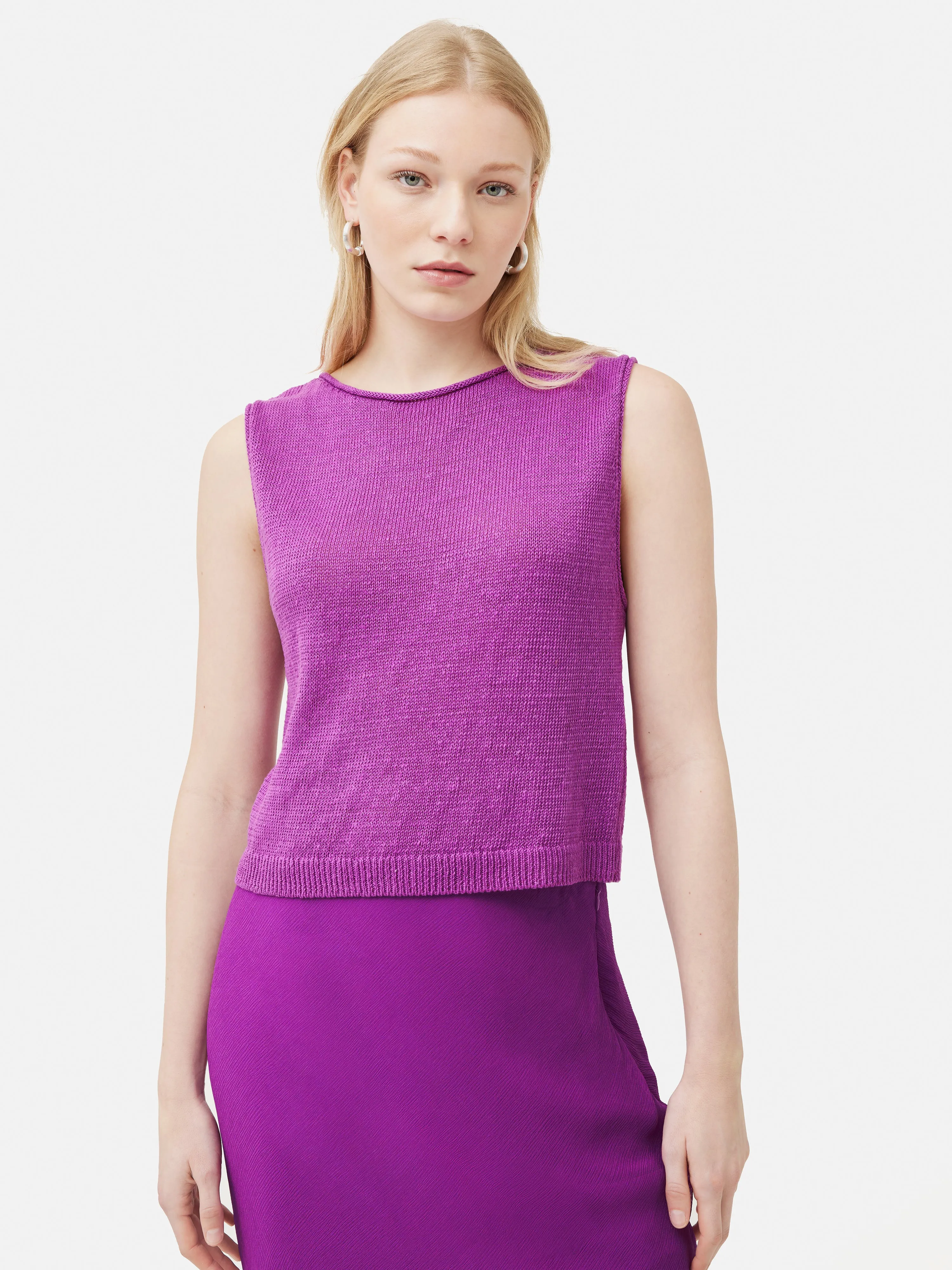 Linen Slub Cropped Tank Top | Pink sold by Jigsaw