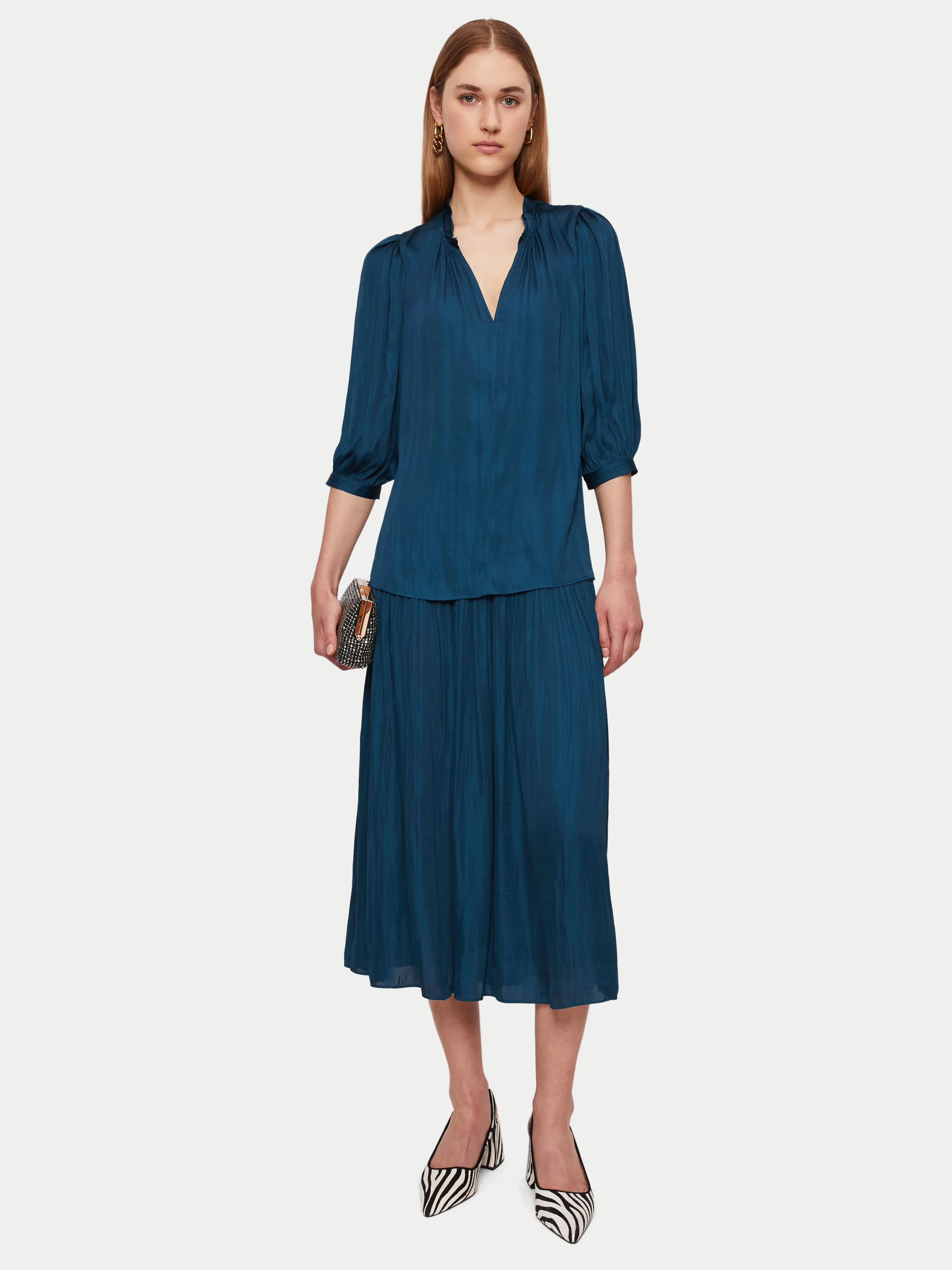 Cecily Satin Drape Top | Blue sold by Jigsaw product image thumbnail 2