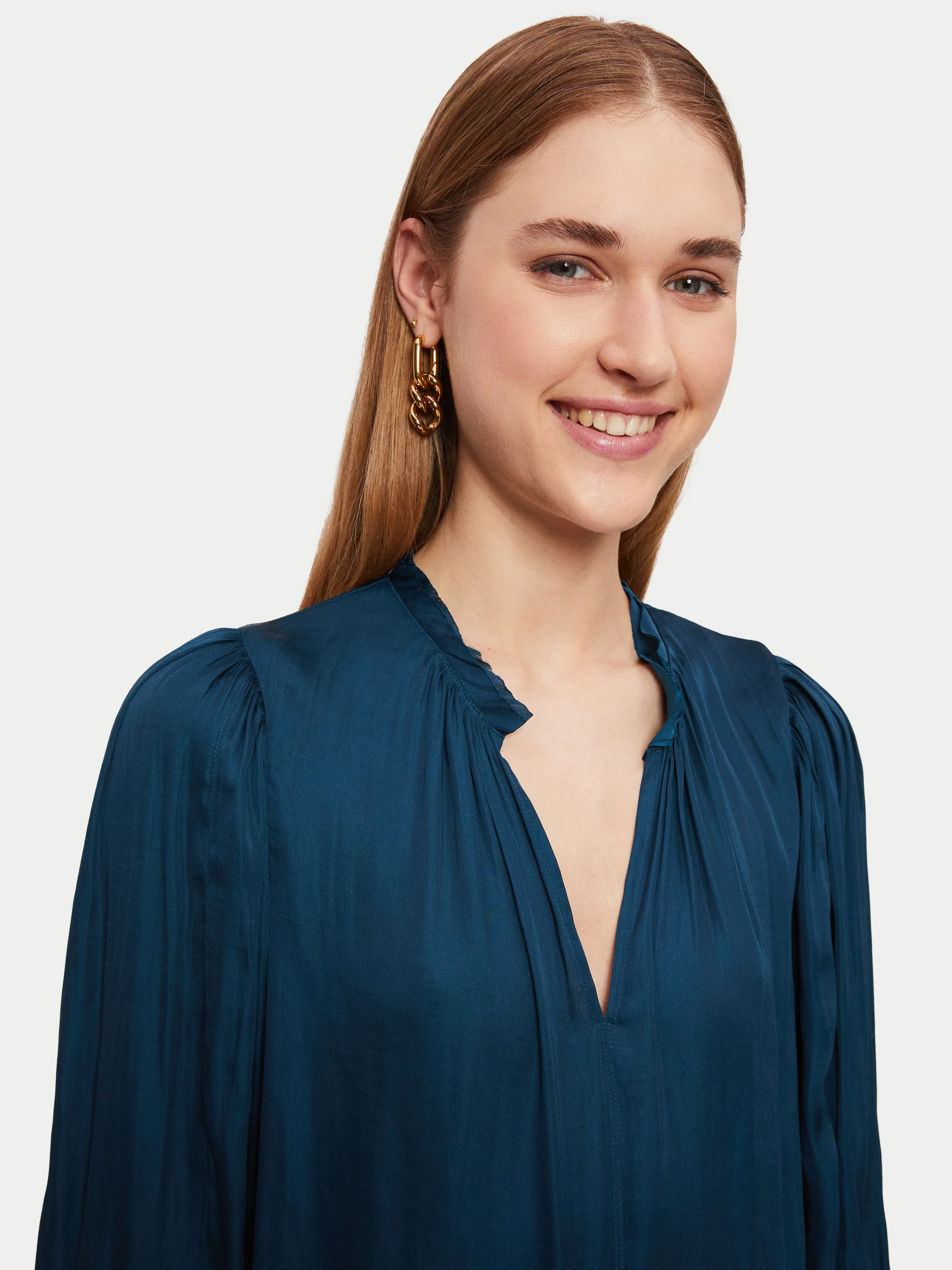 Cecily Satin Drape Top | Blue sold by Jigsaw product image thumbnail 3