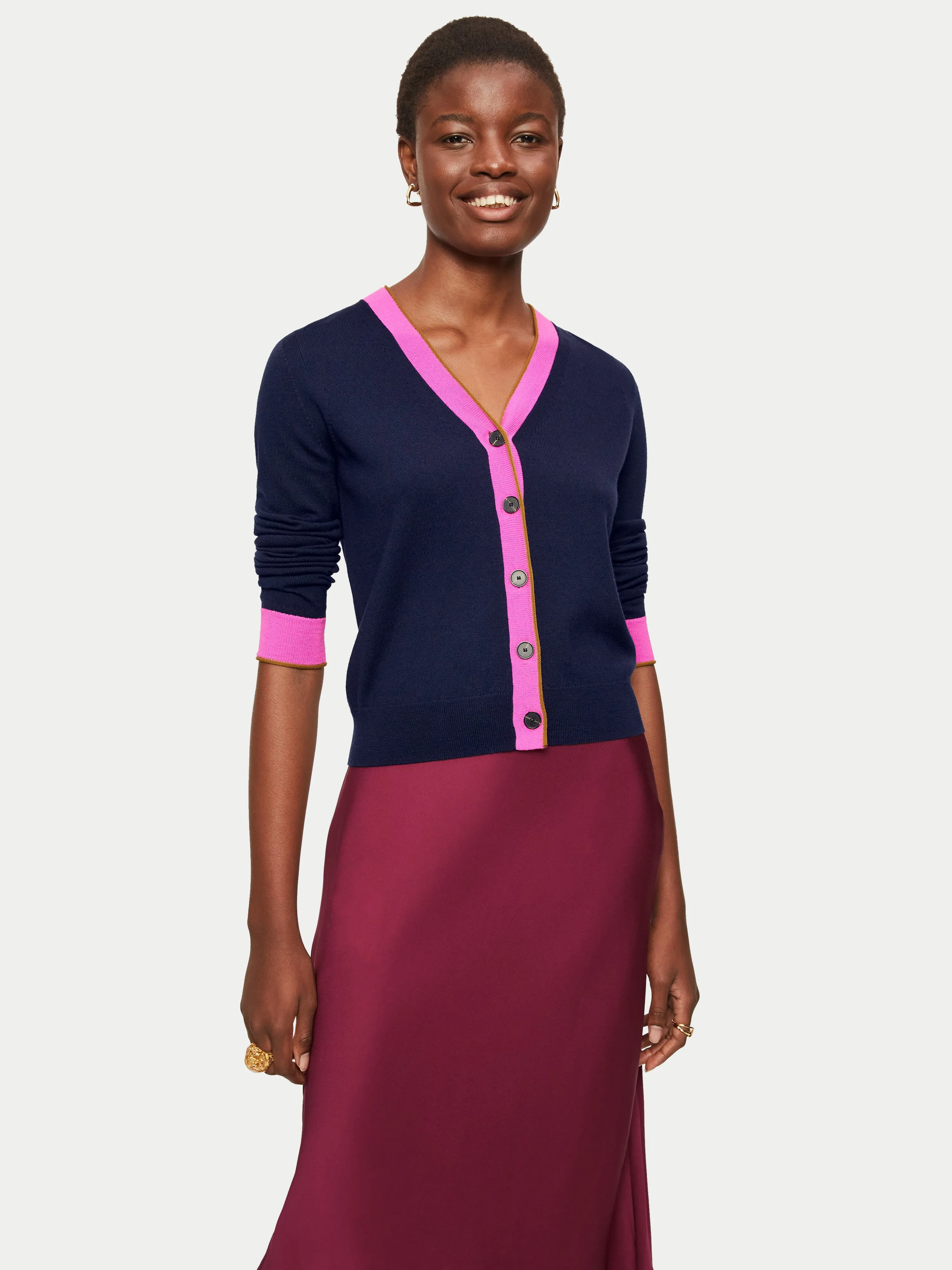 Merino V Neck Cardigan | Navy sold by Jigsaw