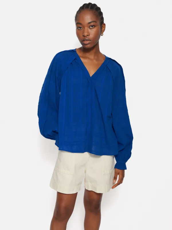 Textured Cotton V Neck Top | Blue sold by Jigsaw