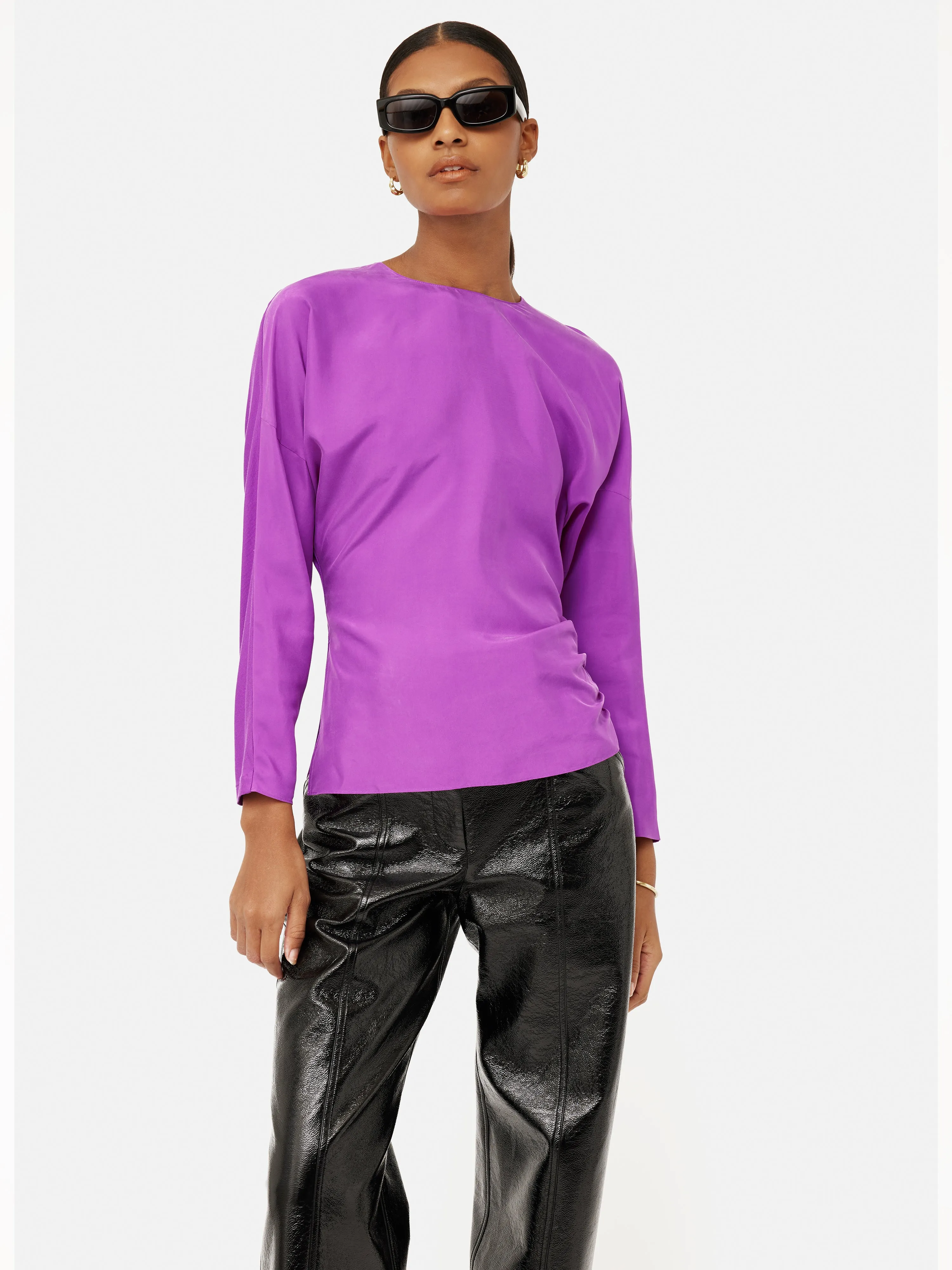 Silk Front Ruched Waist Top | Pink sold by Jigsaw