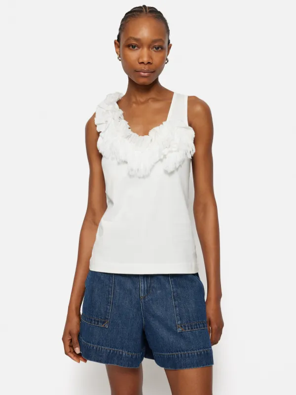 Ruffle Trim Jersey Top | White sold by Jigsaw