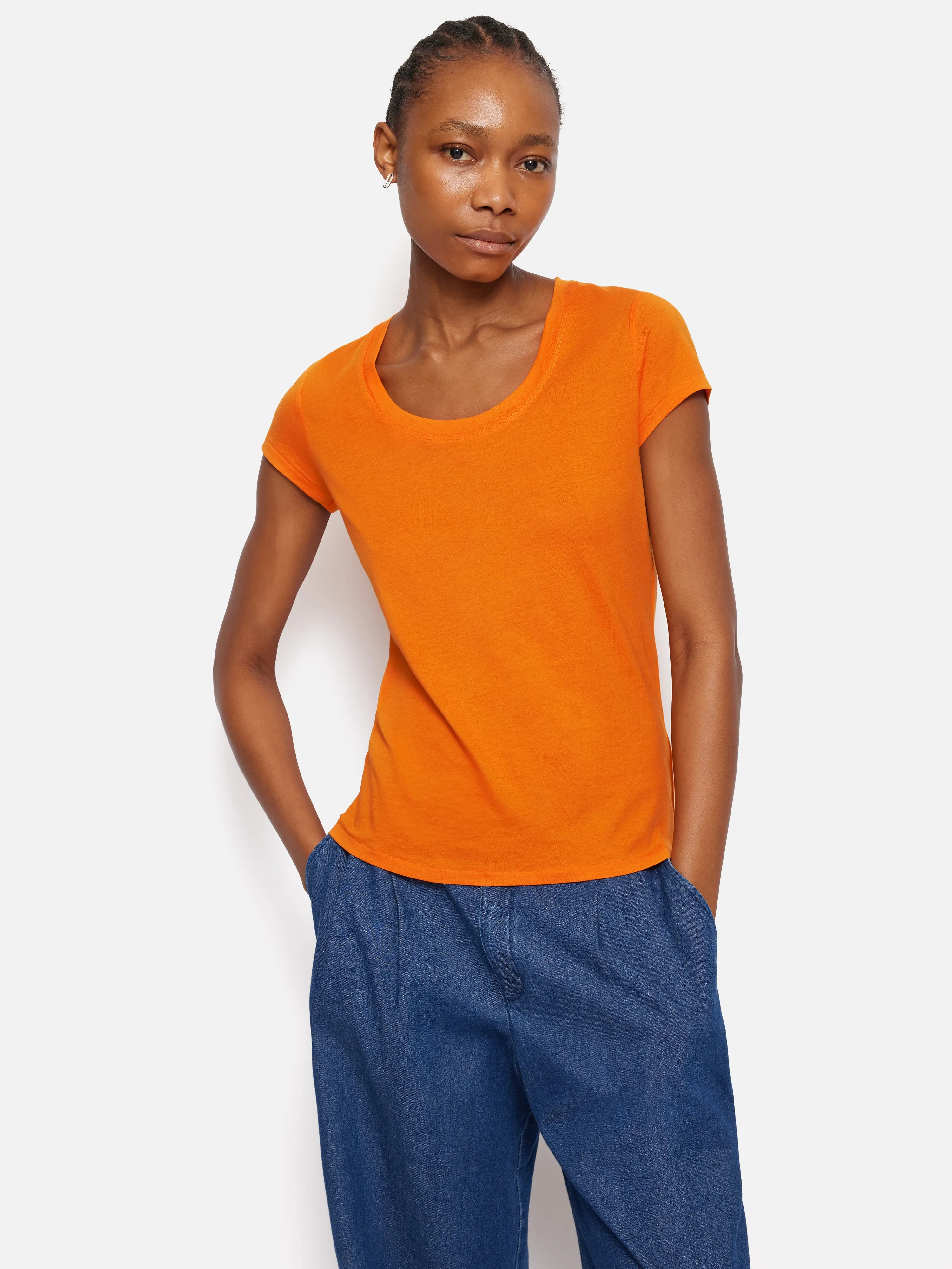 Supima Cotton Scoop Neck Tee | Pop Orange sold by Jigsaw