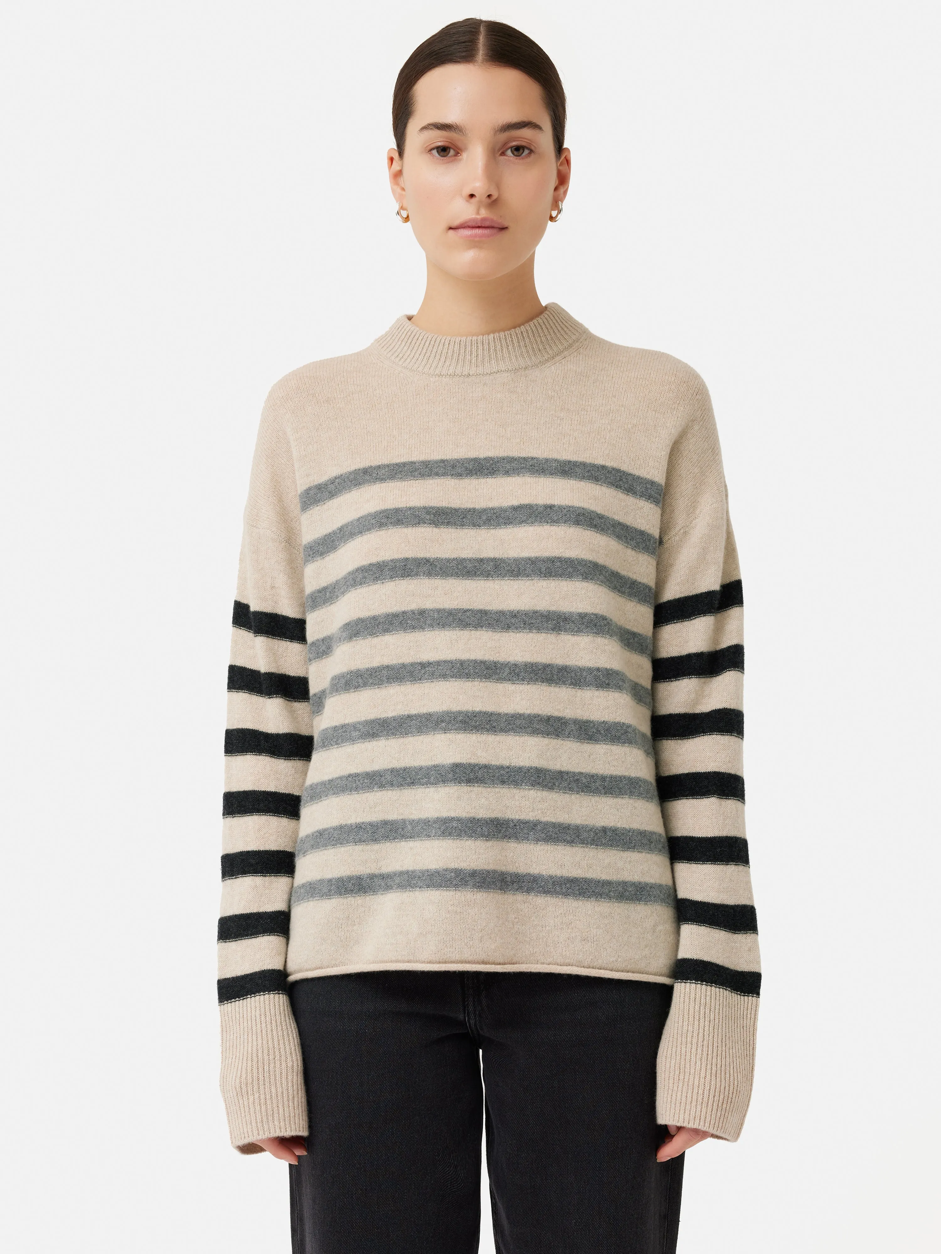 Merino Cashmere Stripe Jumper | Neutral sold by Jigsaw