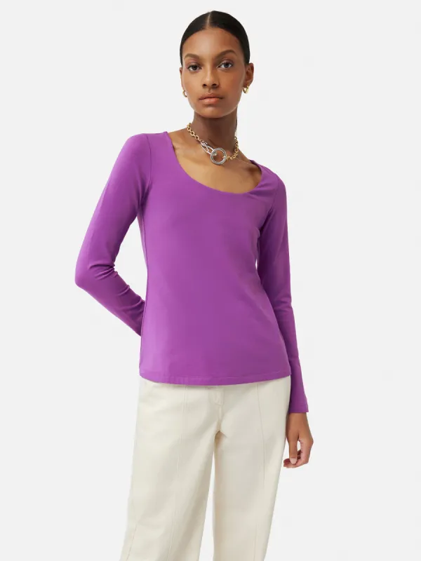Double Front Ballet Neck Top | Purple sold by Jigsaw