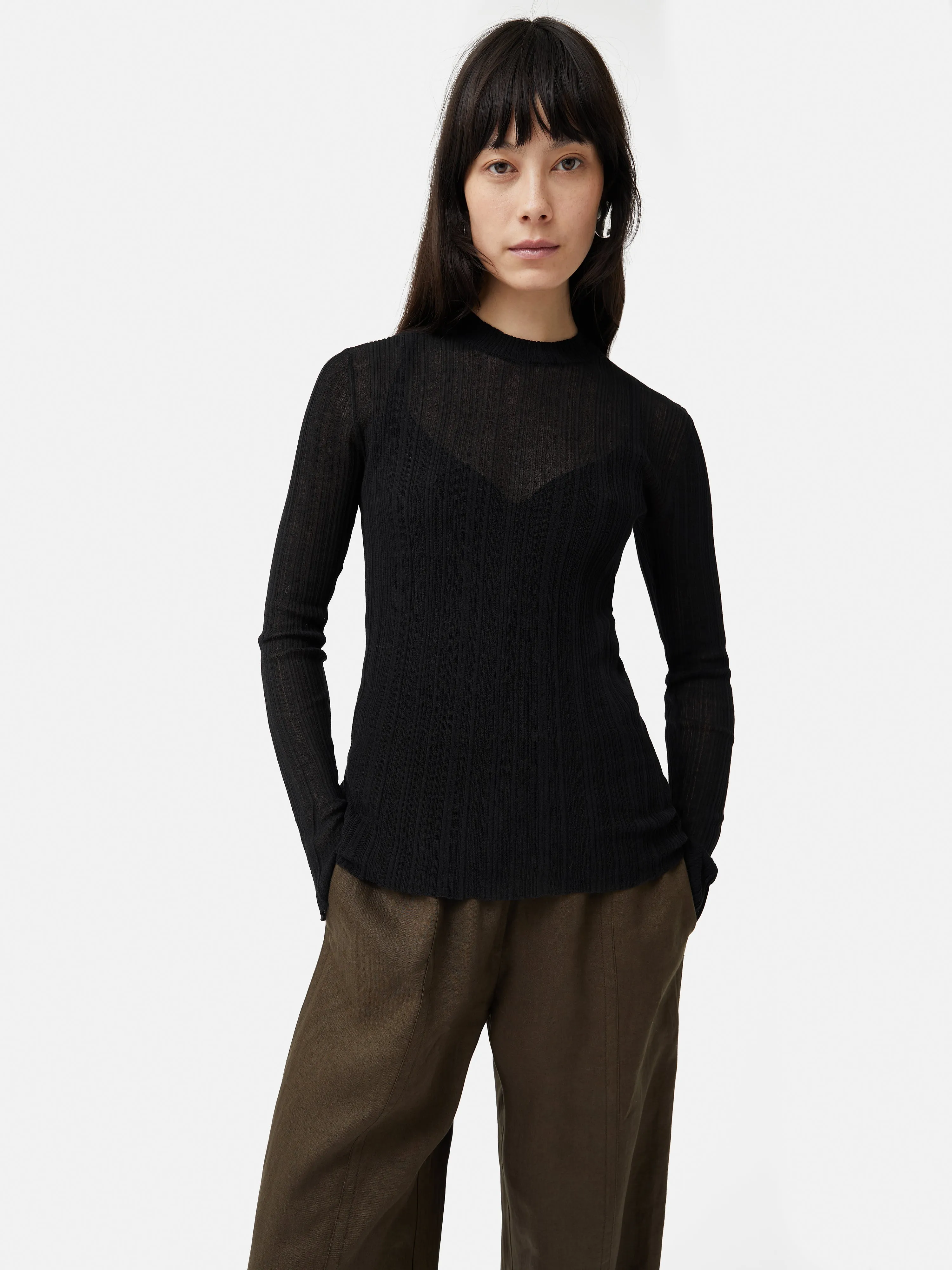 Irregular Plisse Crew Top | Black sold by Jigsaw