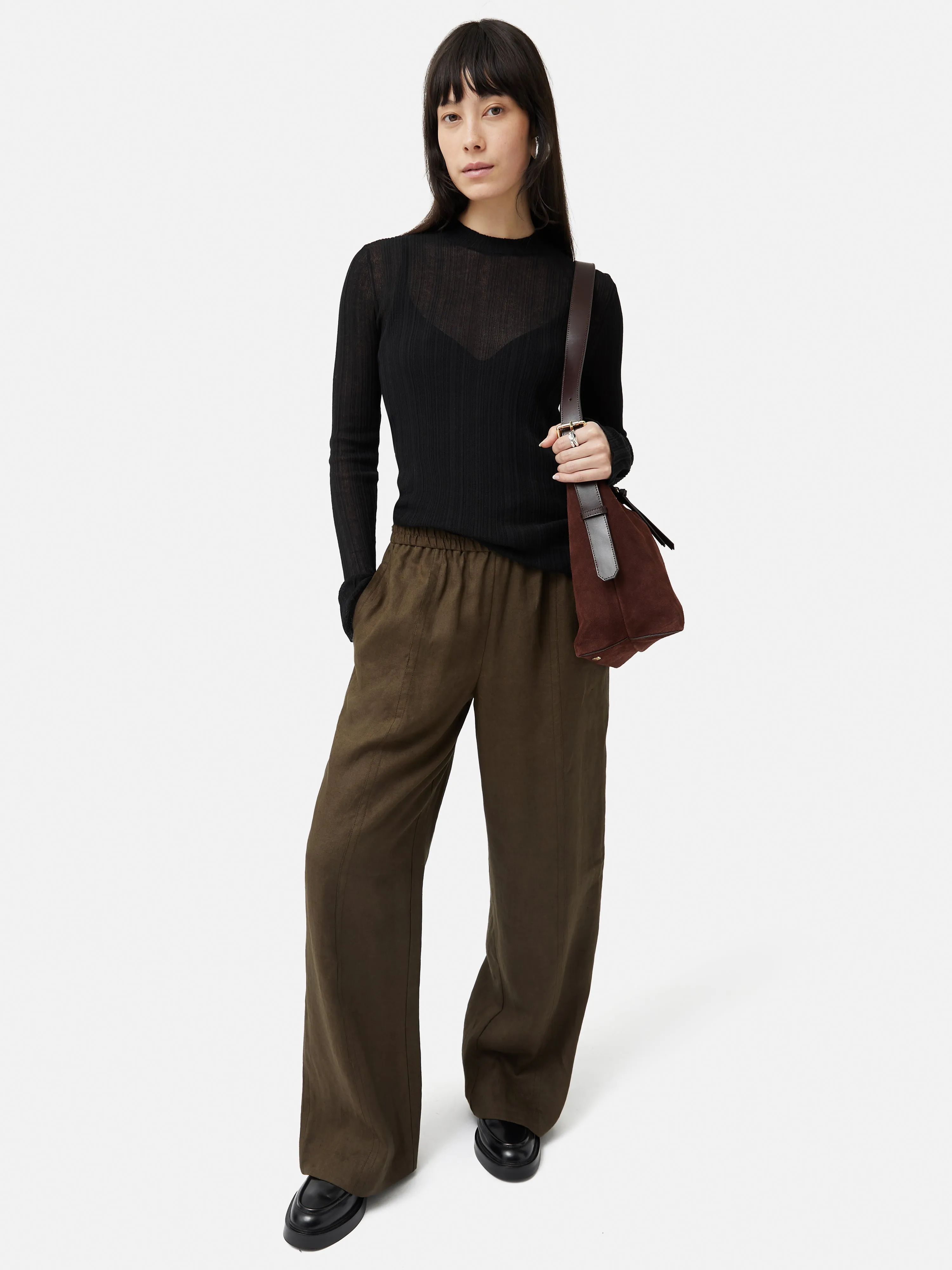 Irregular Plisse Crew Top | Black sold by Jigsaw product image thumbnail 3