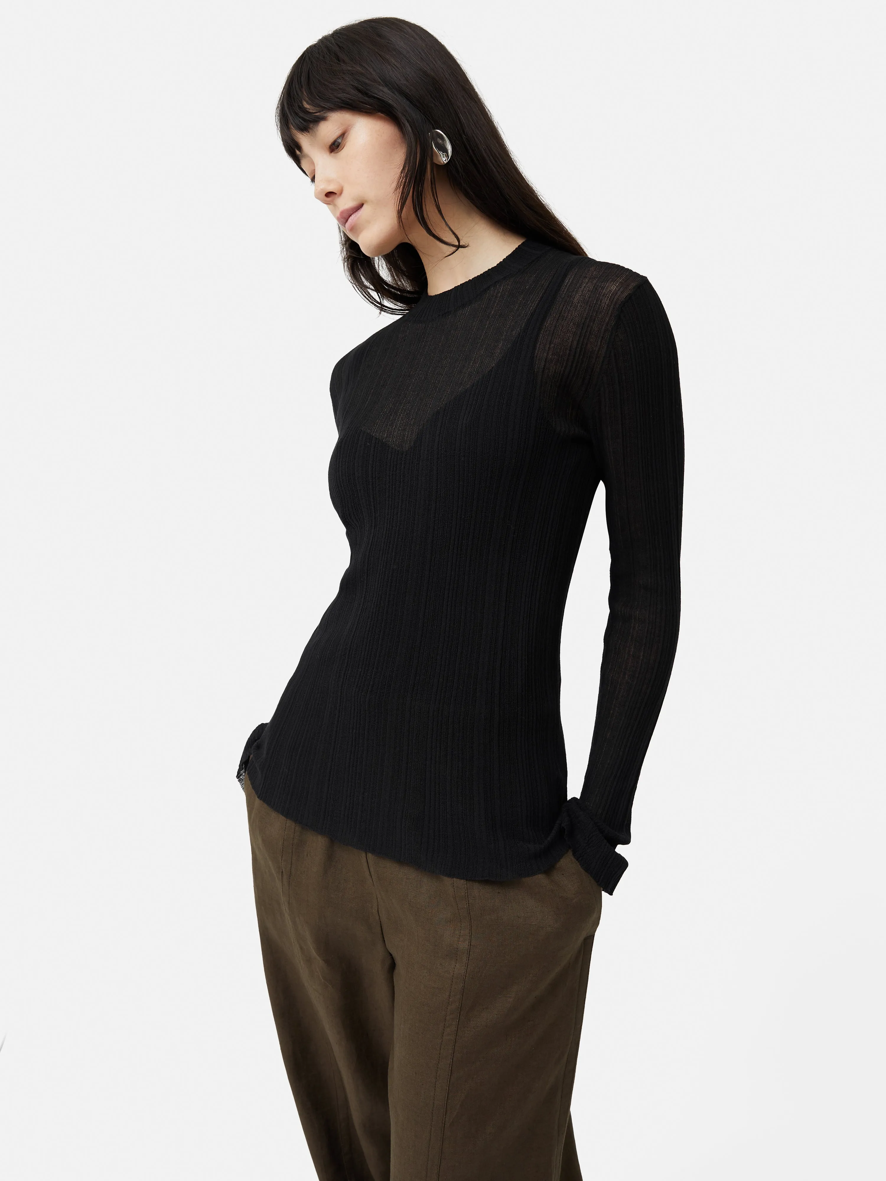 Irregular Plisse Crew Top | Black sold by Jigsaw product image thumbnail 4