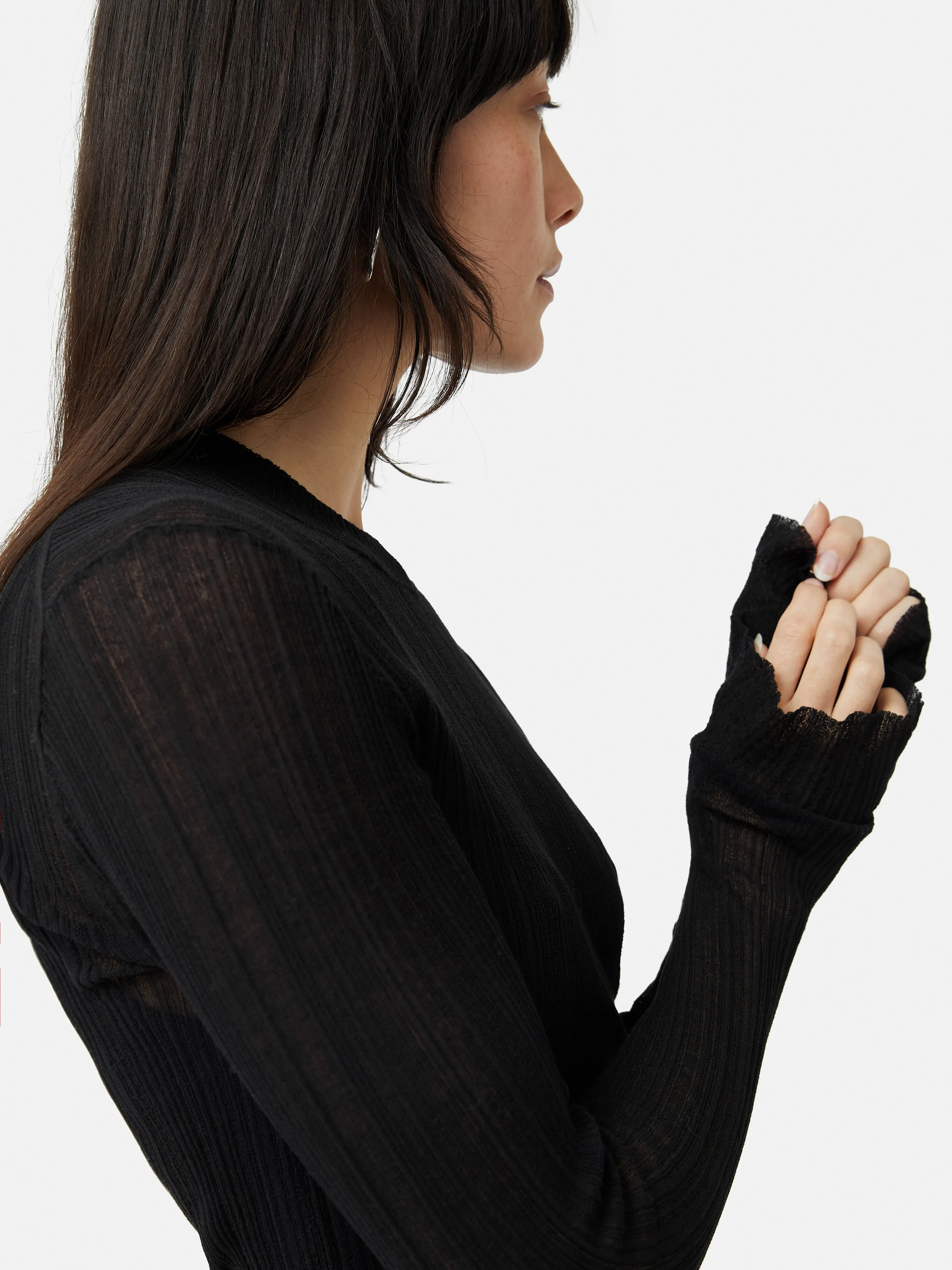 Irregular Plisse Crew Top | Black sold by Jigsaw product image thumbnail 2