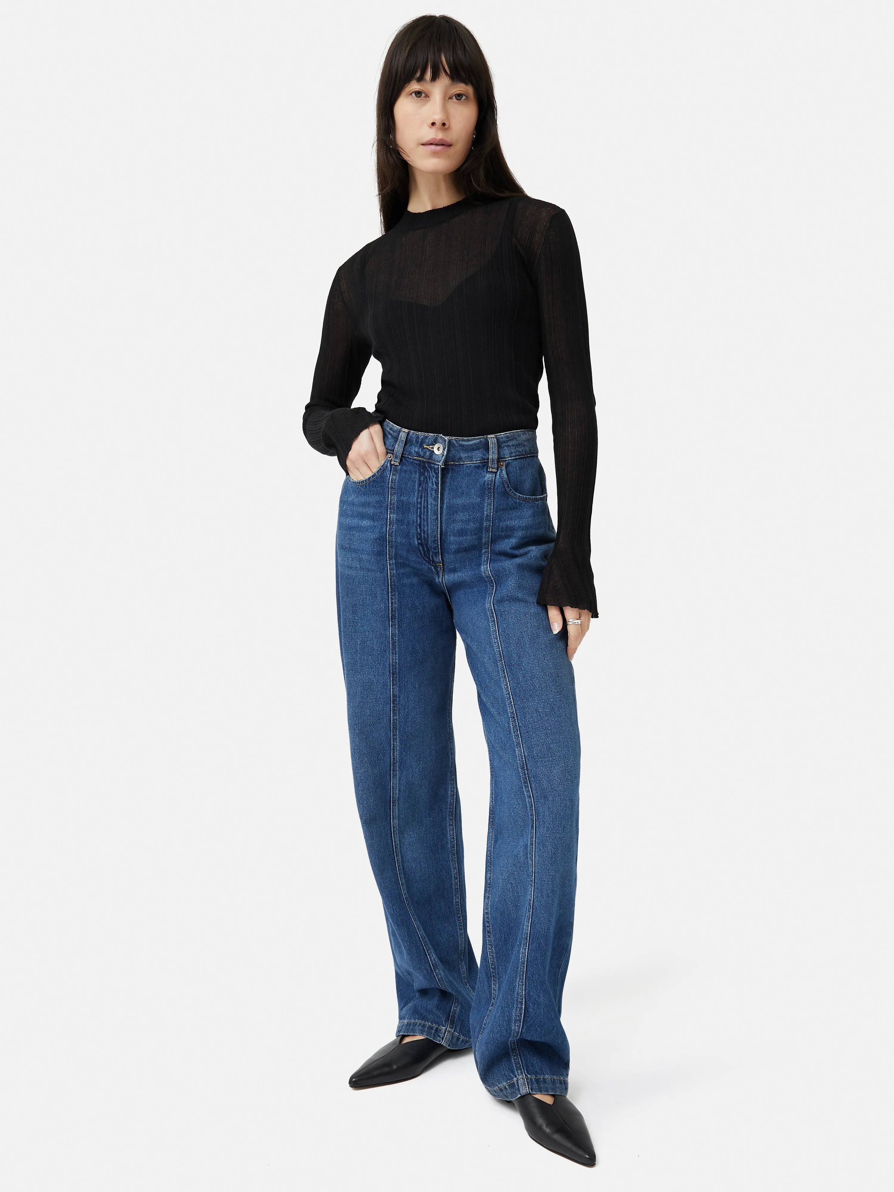 Irregular Plisse Crew Top | Black sold by Jigsaw product image thumbnail 5