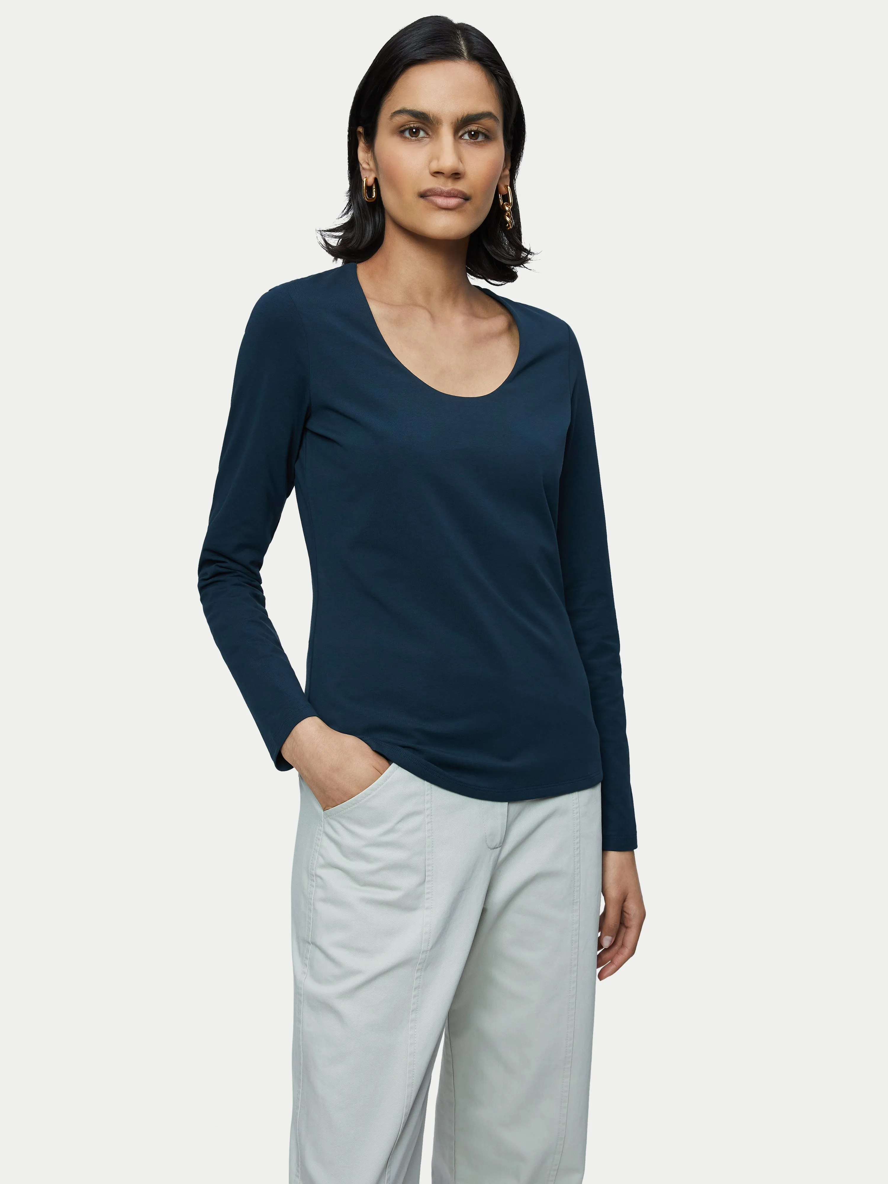 Double Front Scoop Tee | Eucalyptus sold by Jigsaw