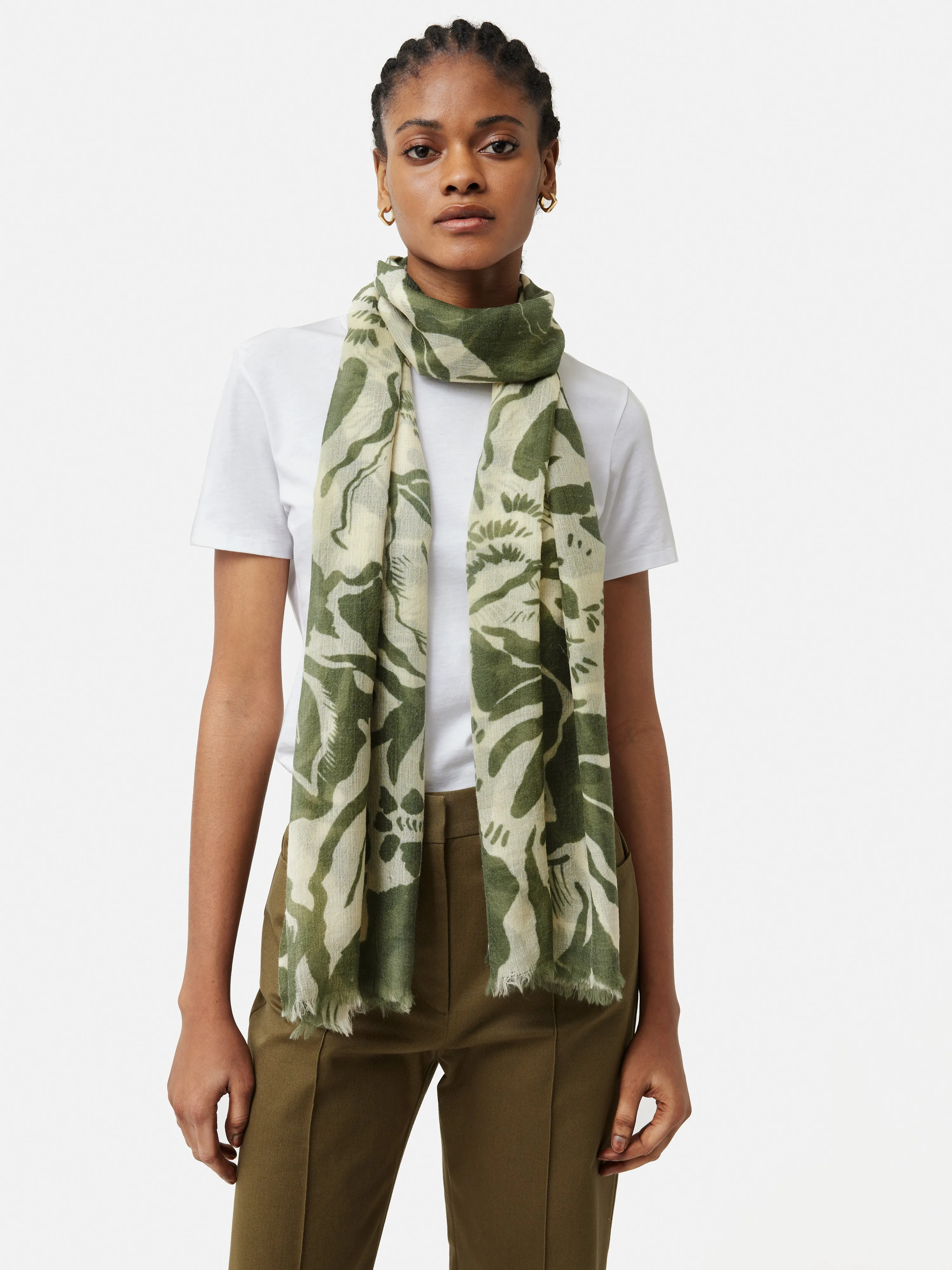 Strokes Floral Gauze Scarf | Green sold by Jigsaw product image thumbnail 3