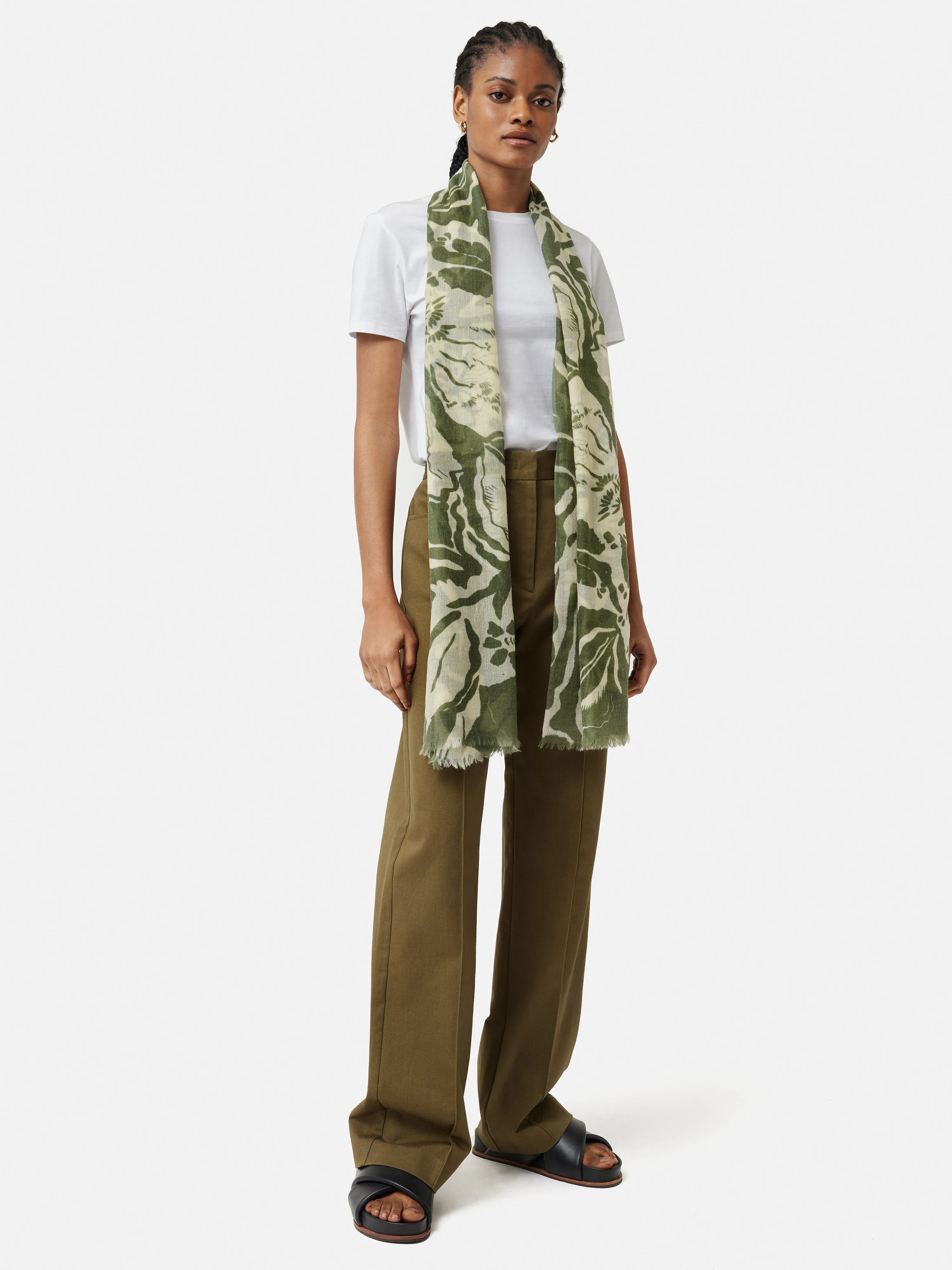 Strokes Floral Gauze Scarf | Green sold by Jigsaw product image thumbnail 5