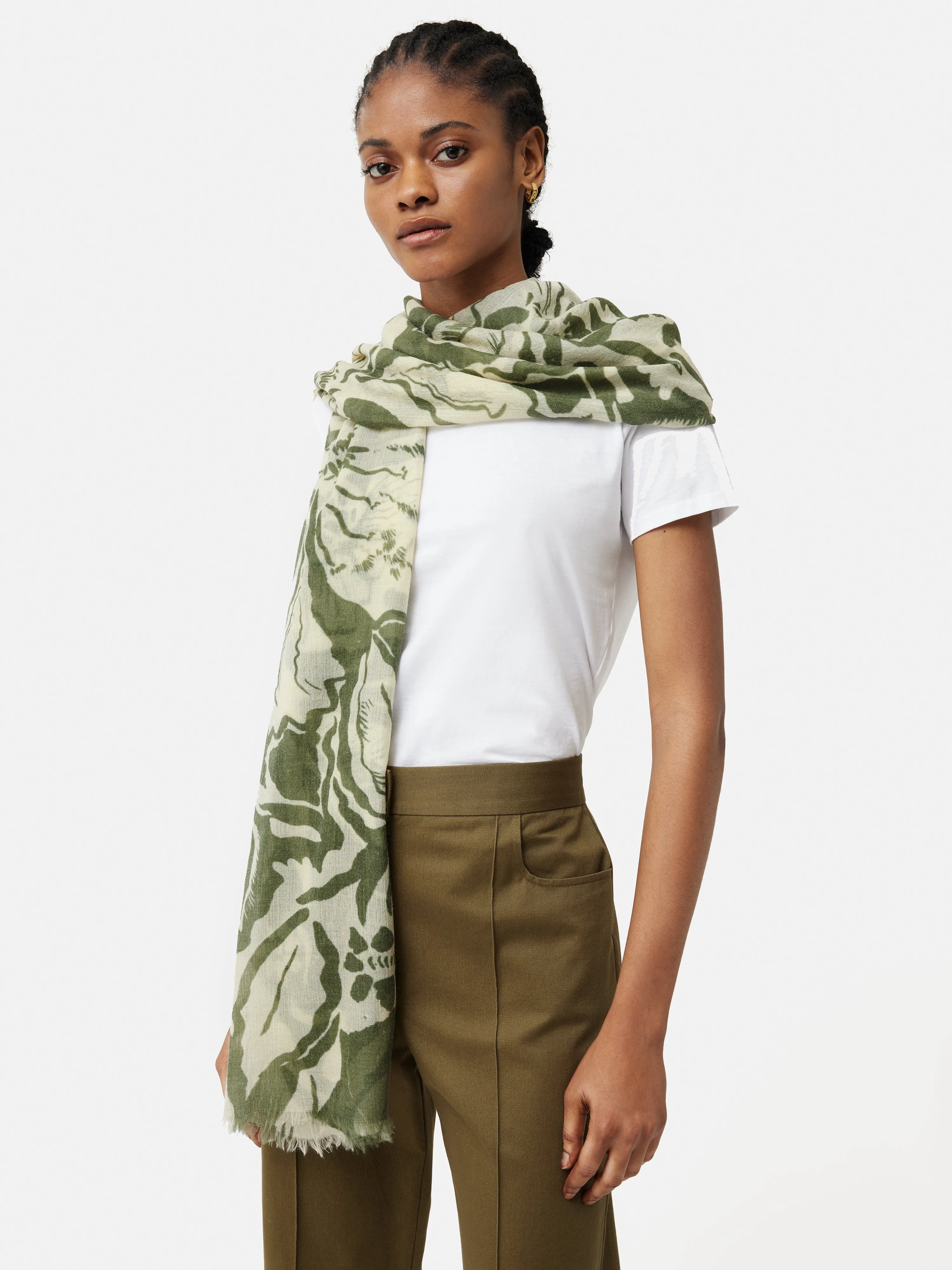 Strokes Floral Gauze Scarf | Green sold by Jigsaw product image thumbnail 2