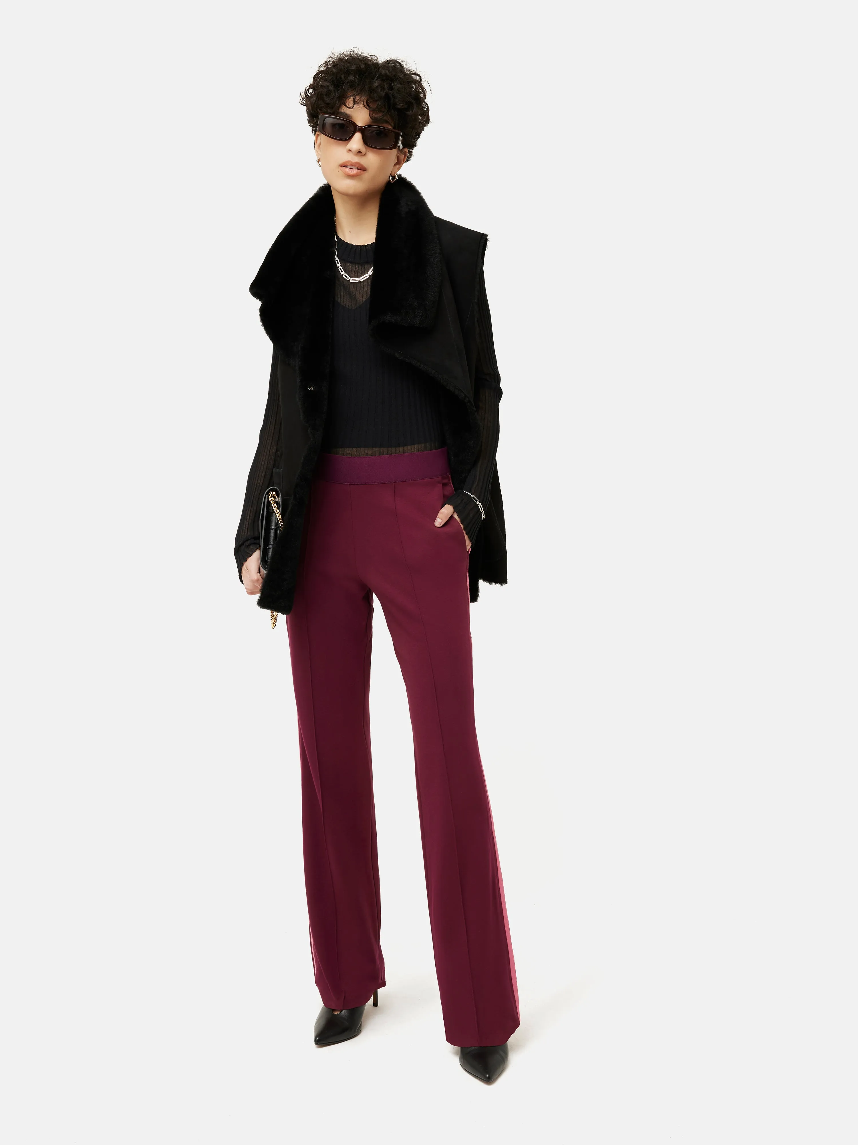 Ponte Jersey Trouser | Burgundy sold by Jigsaw product image thumbnail 3