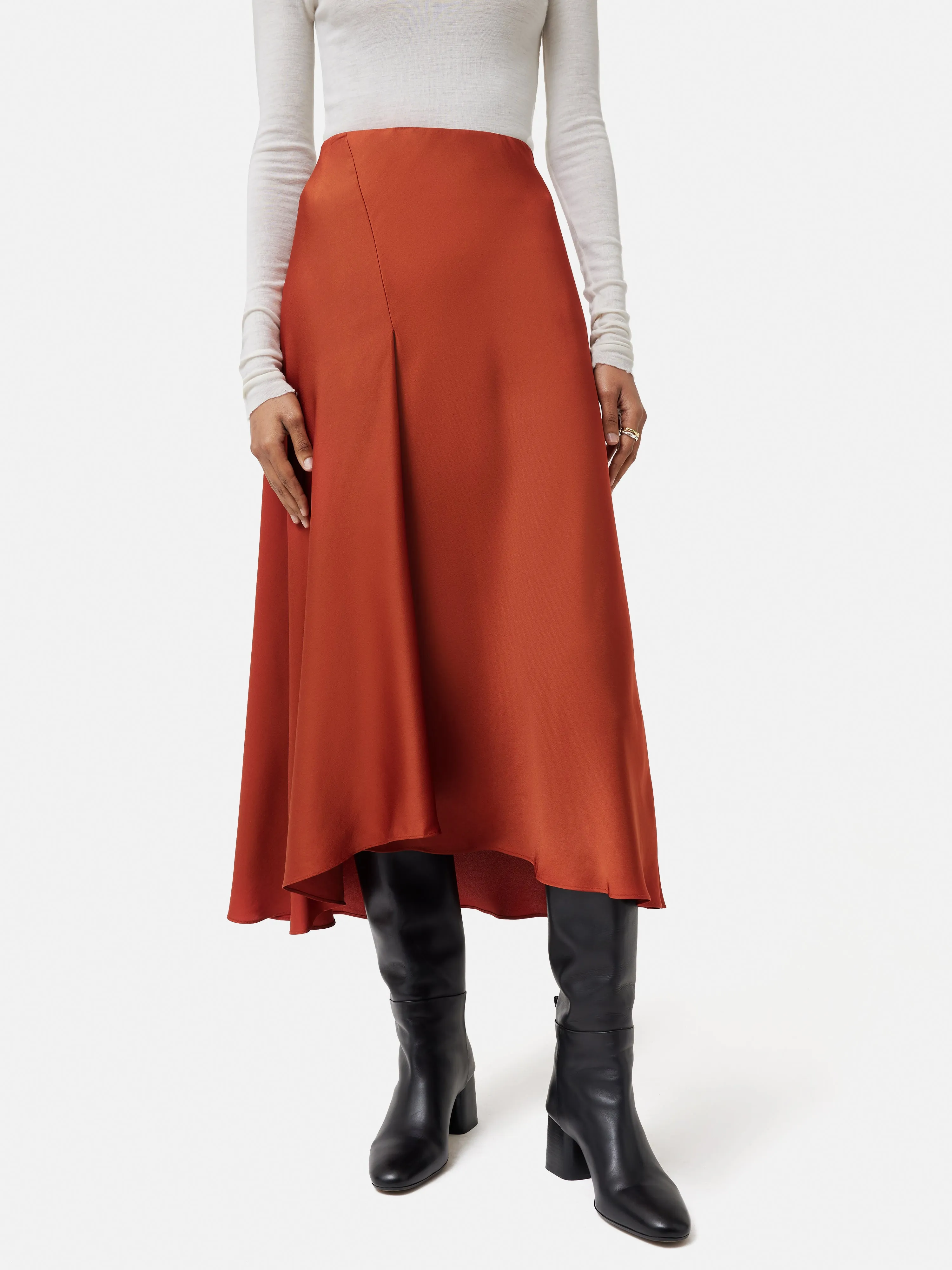 Satin Bias Asymmetric Skirt | Orange sold by Jigsaw