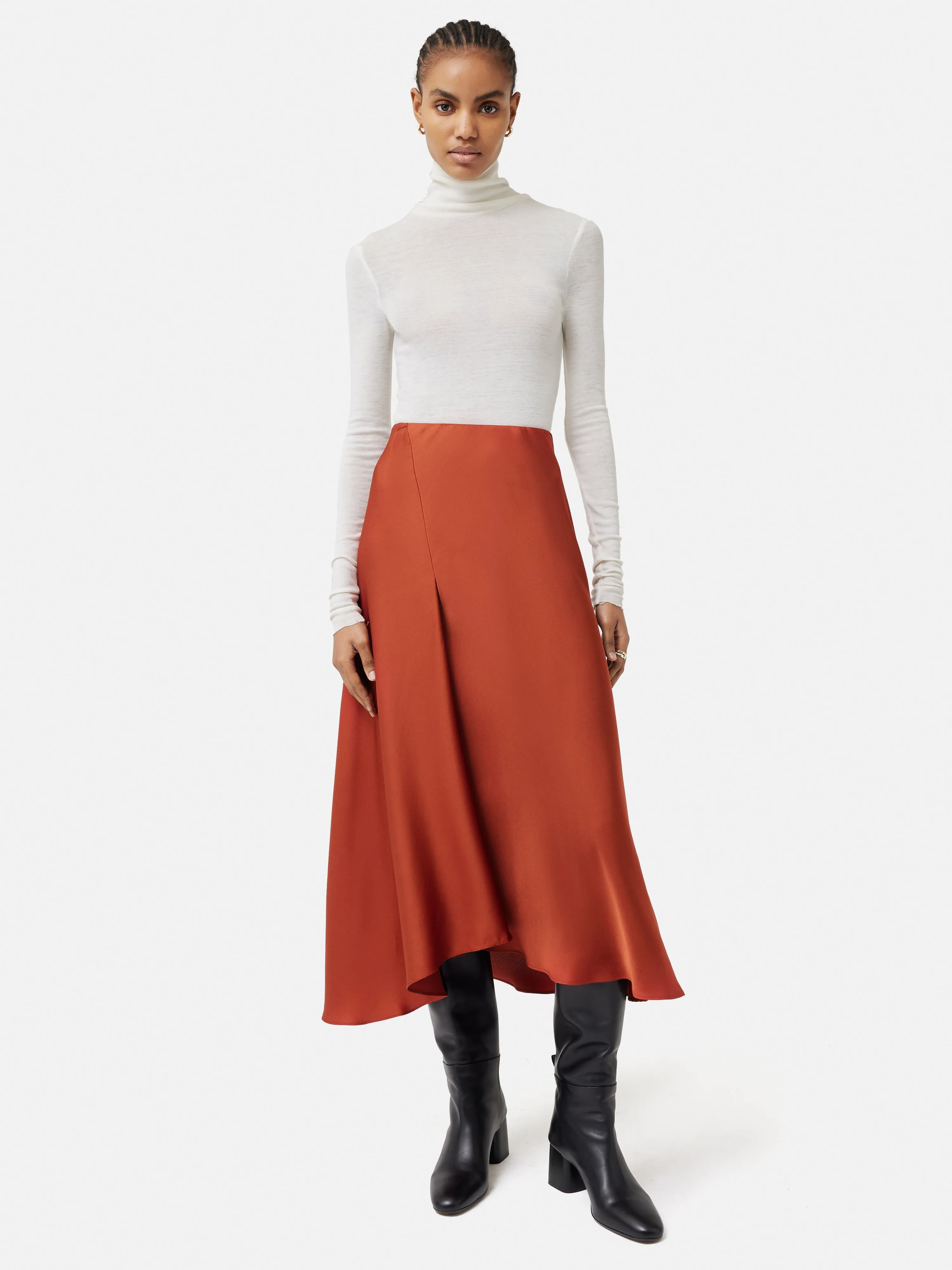 Satin Bias Asymmetric Skirt | Orange sold by Jigsaw product image thumbnail 2