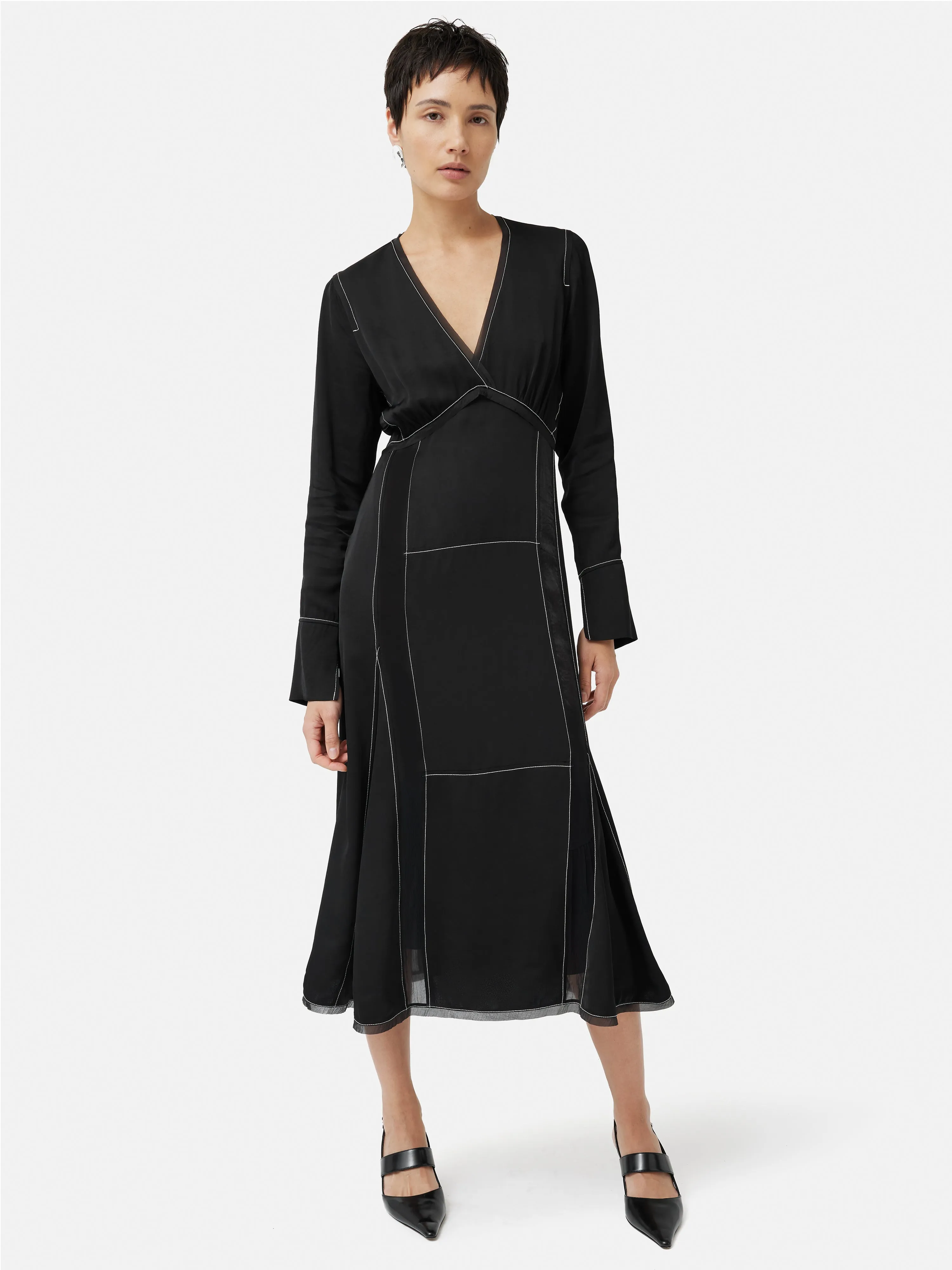 Contrast Stitch Viscose Dress | Black sold by Jigsaw