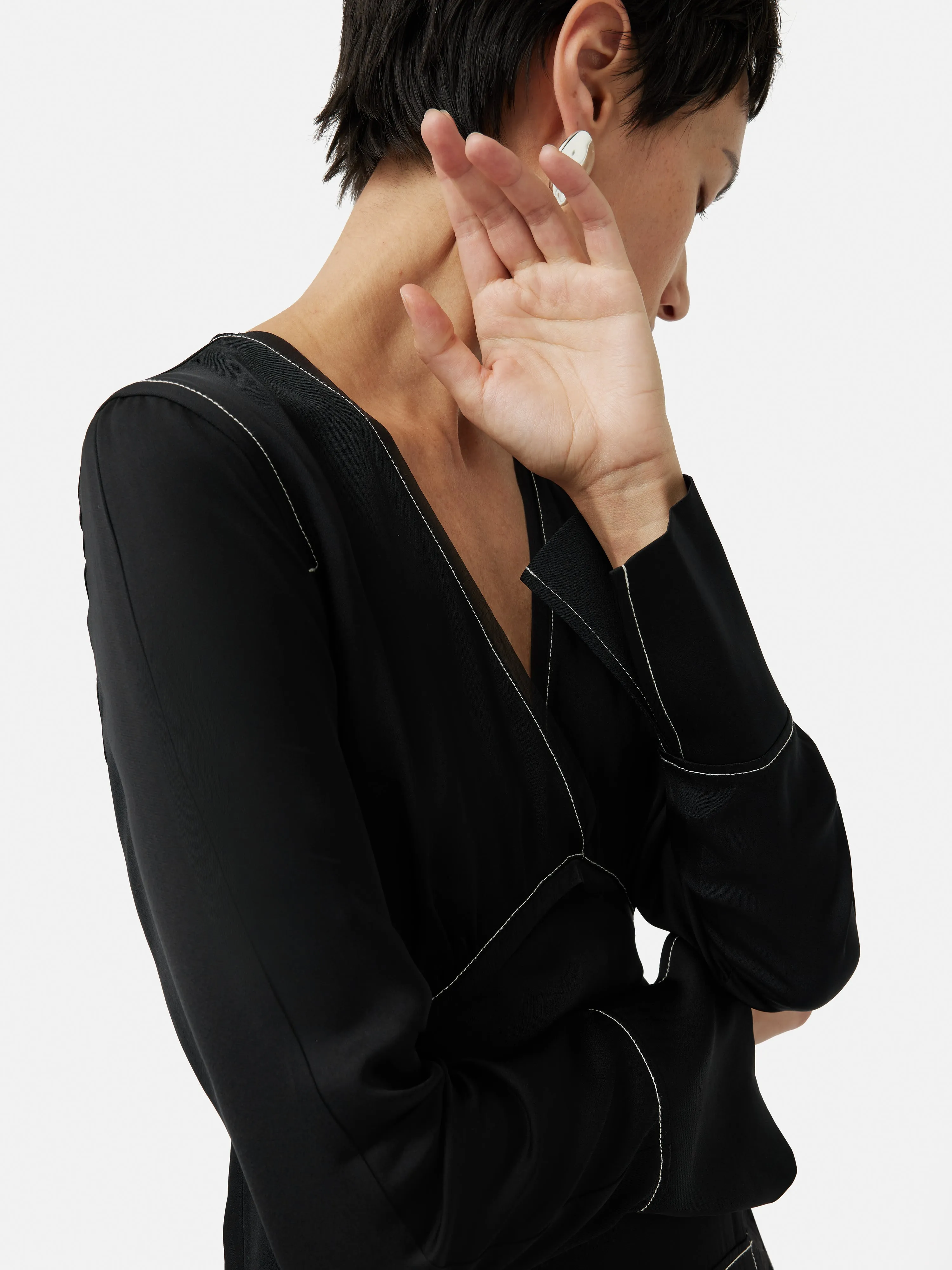 Contrast Stitch Viscose Dress | Black sold by Jigsaw product image thumbnail 2