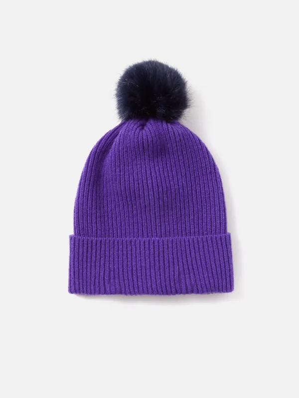 Faux Fur Pom Hat | Purple sold by Jigsaw