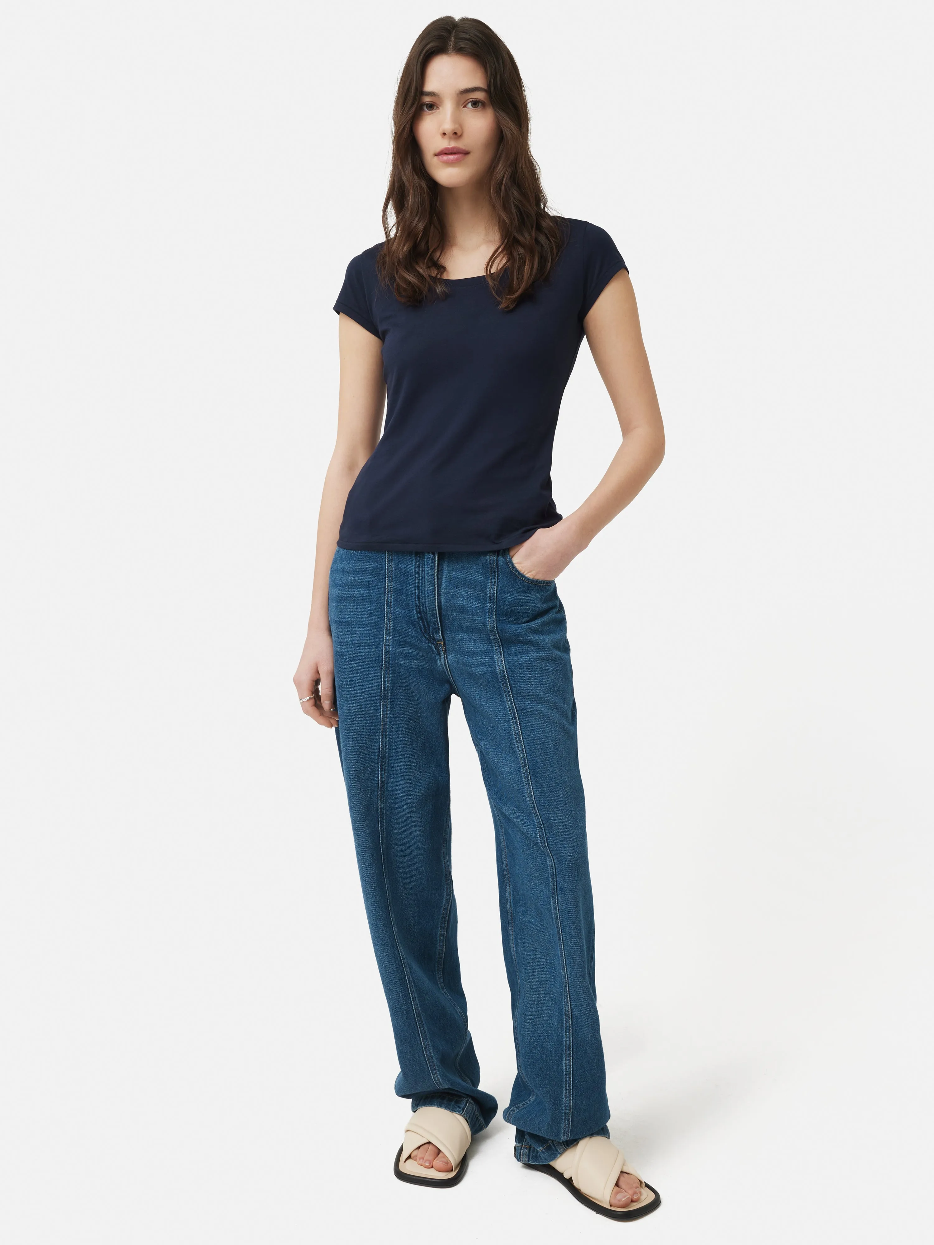 Supima Cotton Scoop Neck Tee | Navy sold by Jigsaw product image thumbnail 3