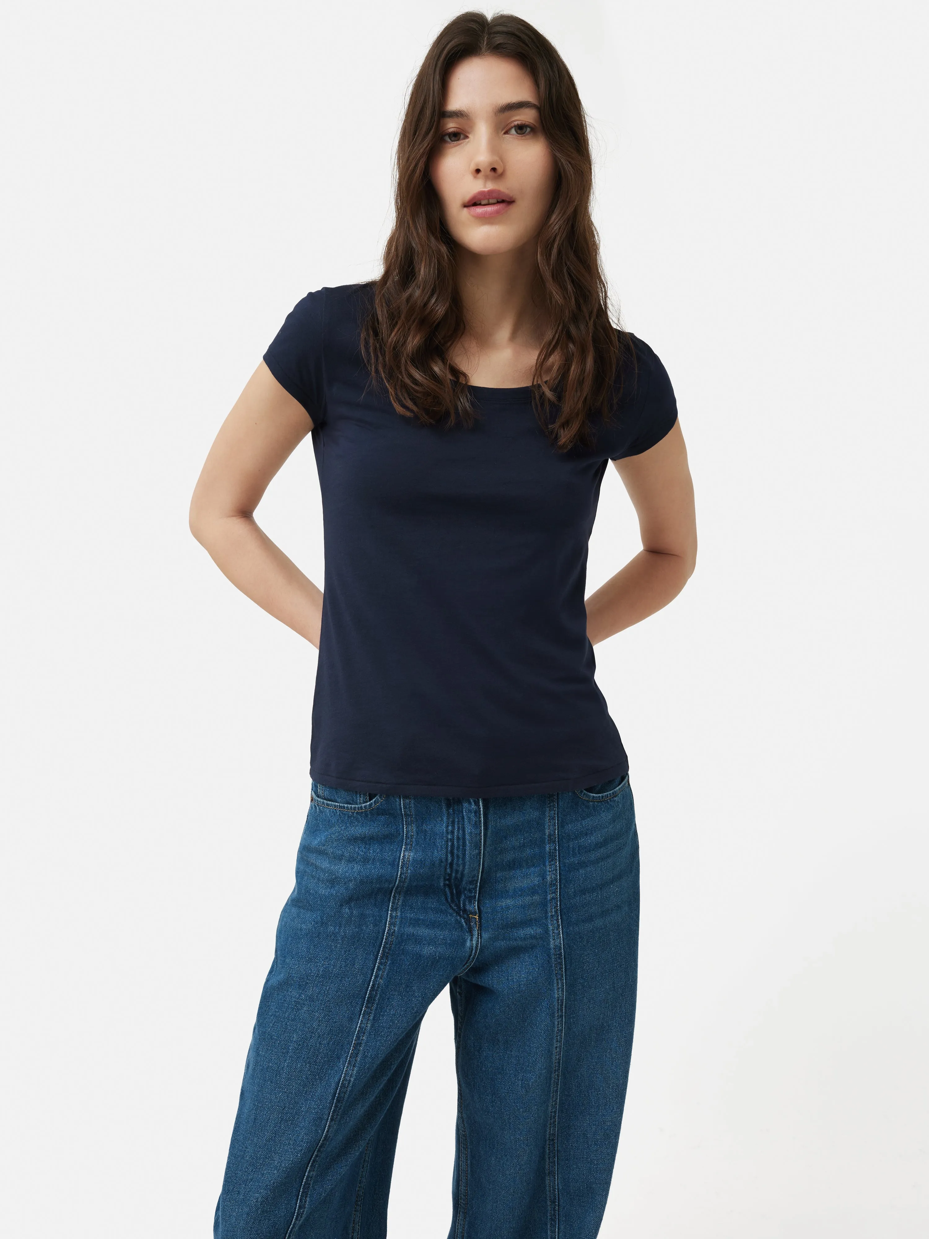 Supima Cotton Scoop Neck Tee | Navy sold by Jigsaw