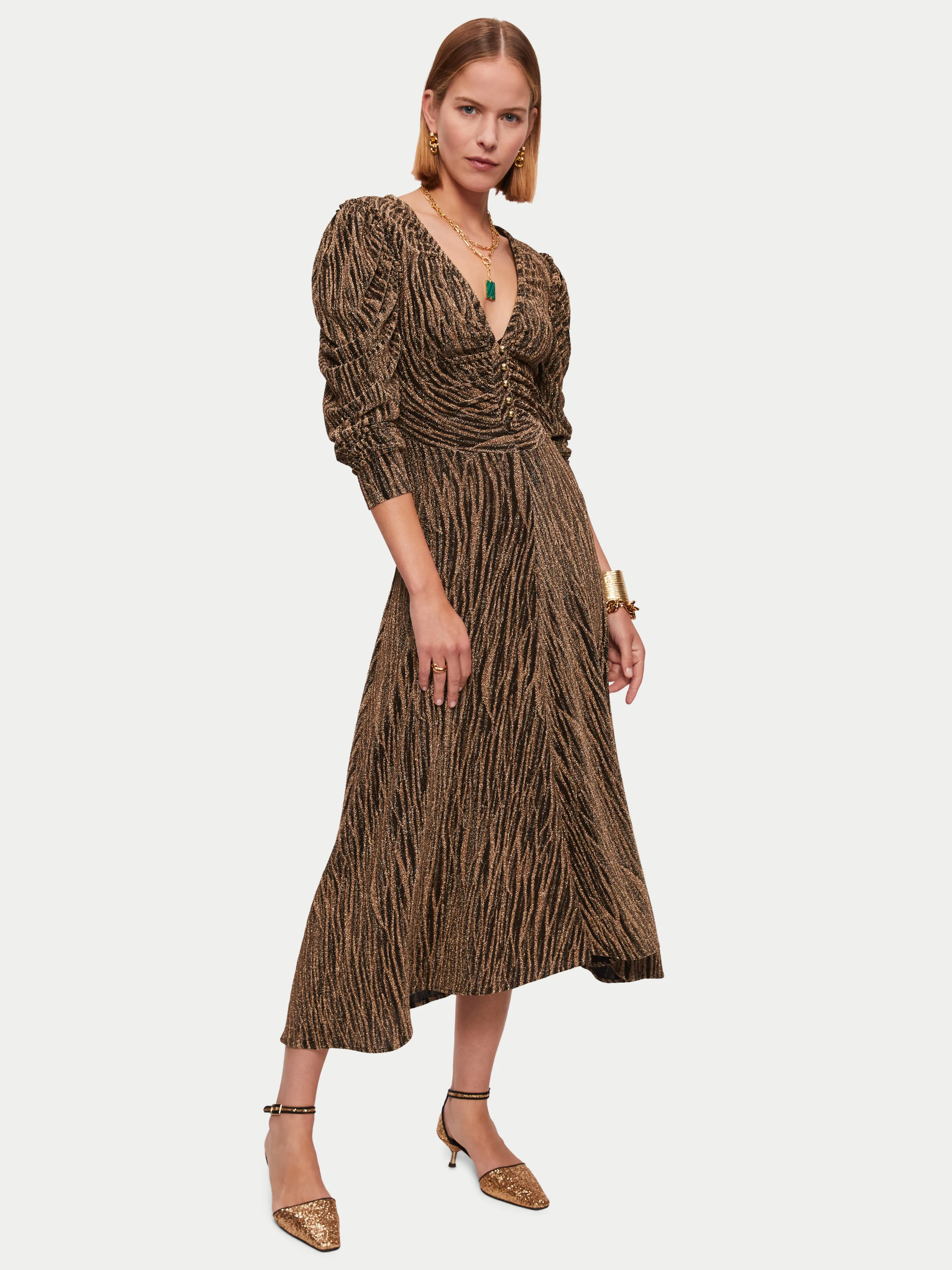 Sparkle Jersey Ruched Dress | Gold sold by Jigsaw