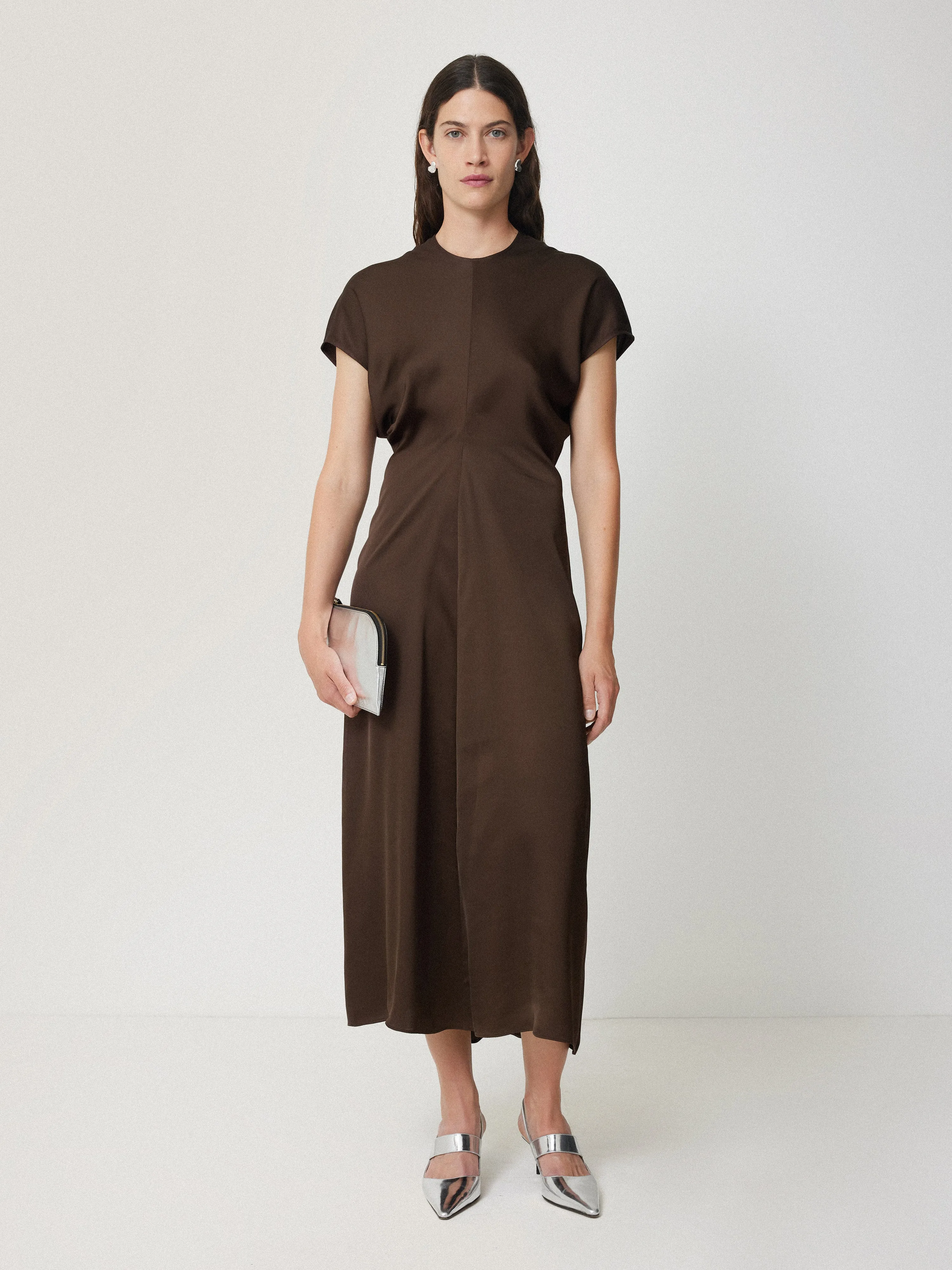 Satin Crepe Midi Dress | Brown sold by Jigsaw