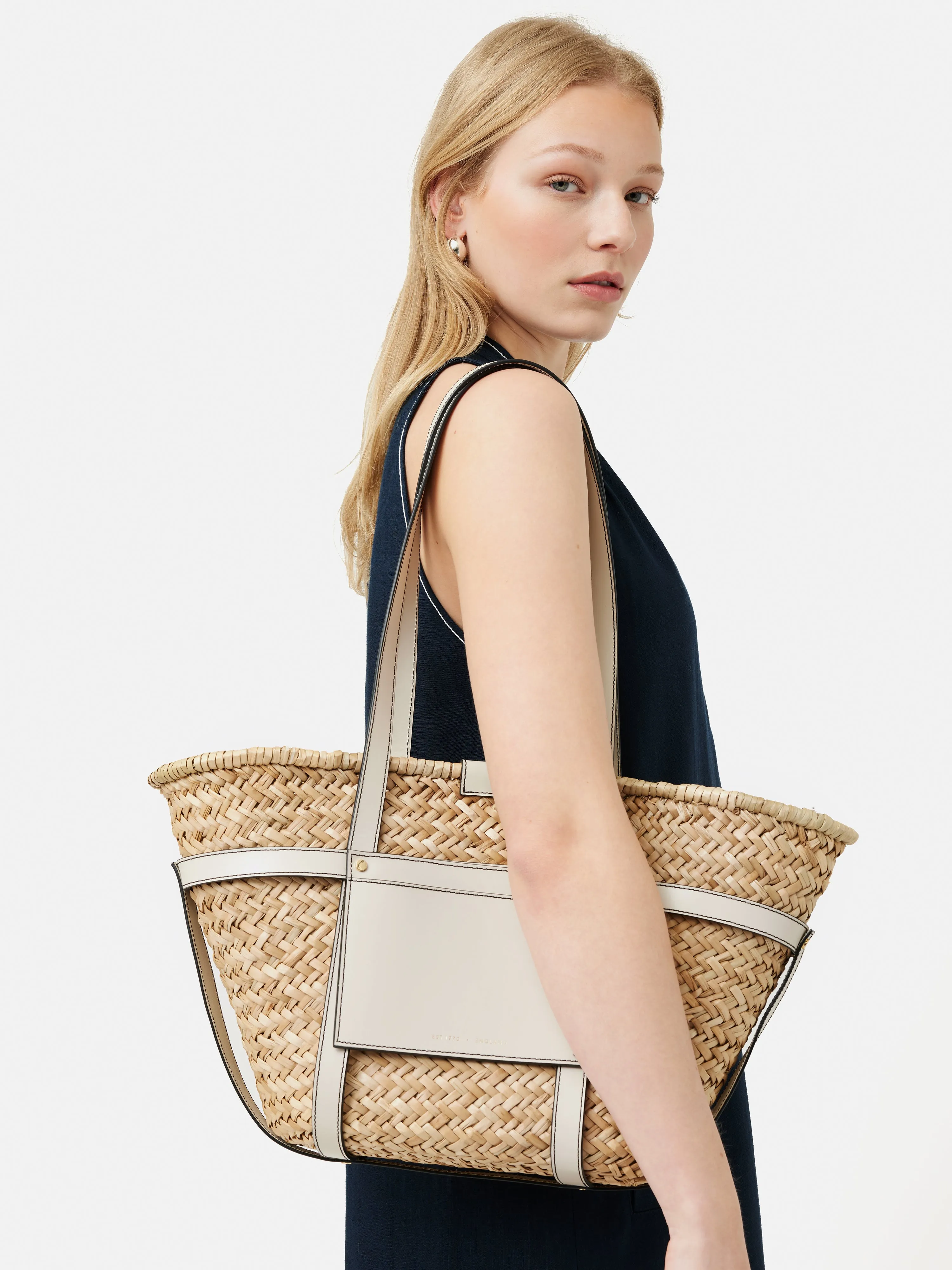 Broadwell Straw Leather Bag | White sold by Jigsaw product image thumbnail 3