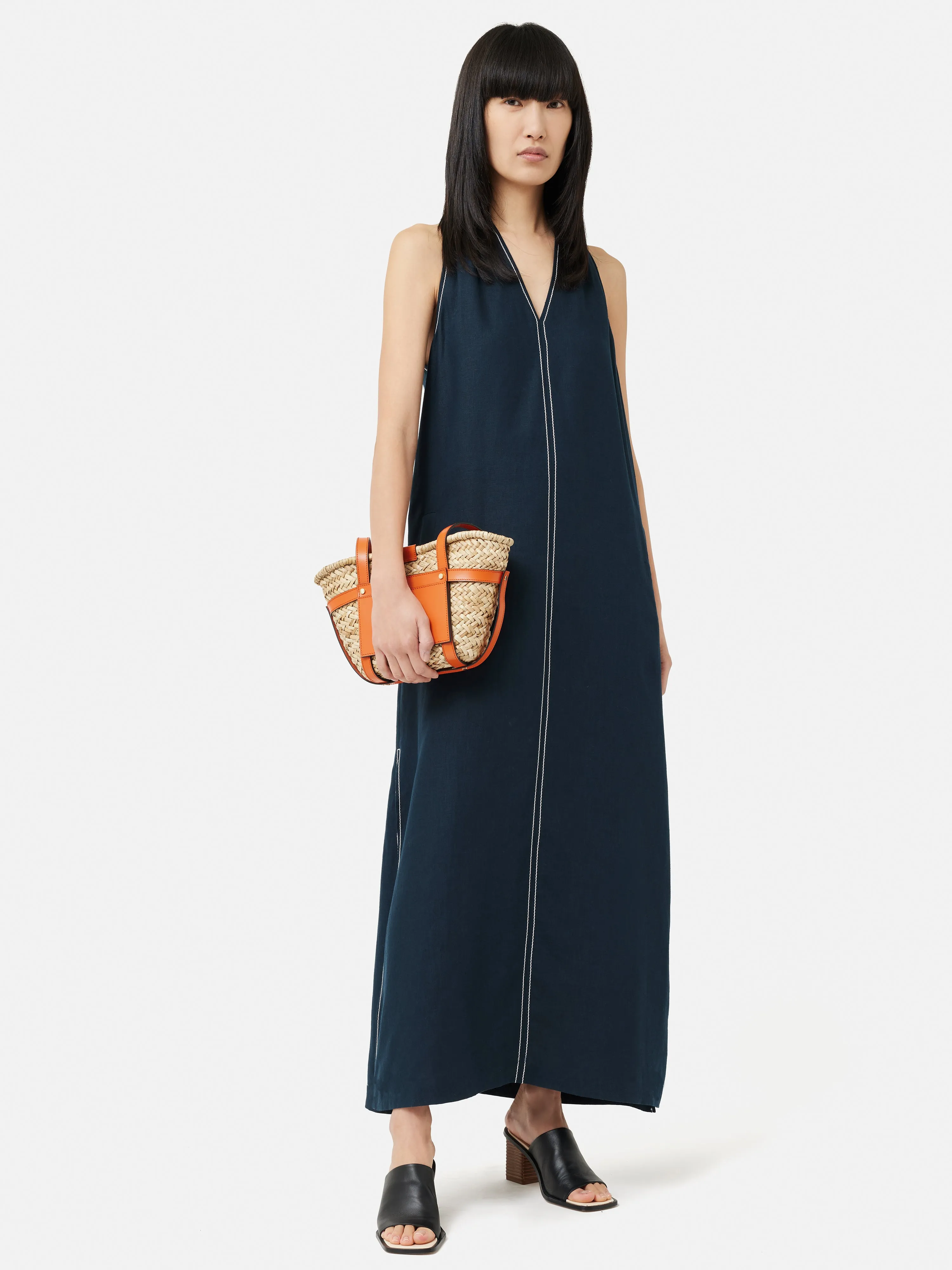 Linen Stitch Detail Maxi Dress | Navy sold by Jigsaw product image thumbnail 2