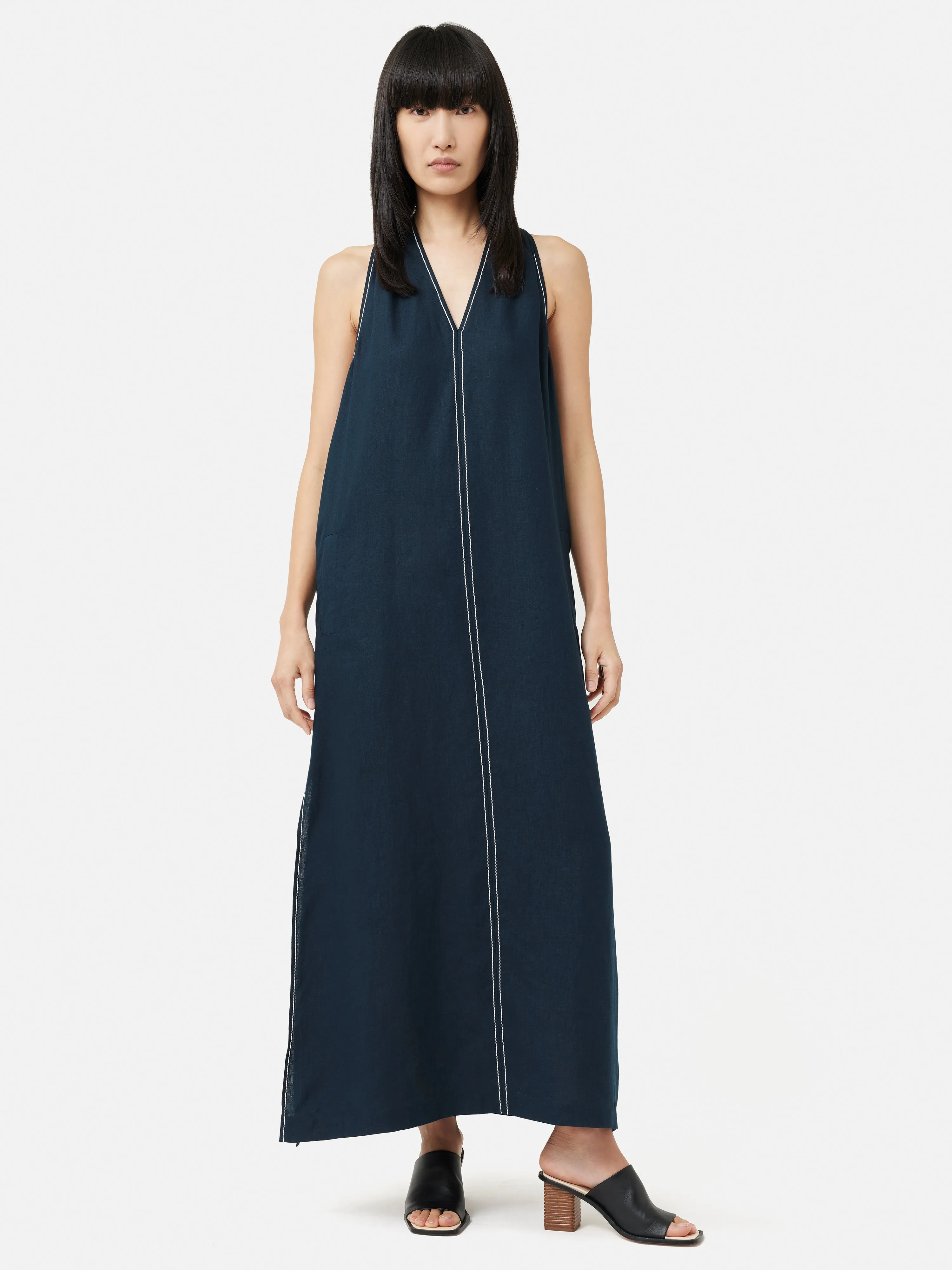 Linen Stitch Detail Maxi Dress | Navy sold by Jigsaw product image thumbnail 4