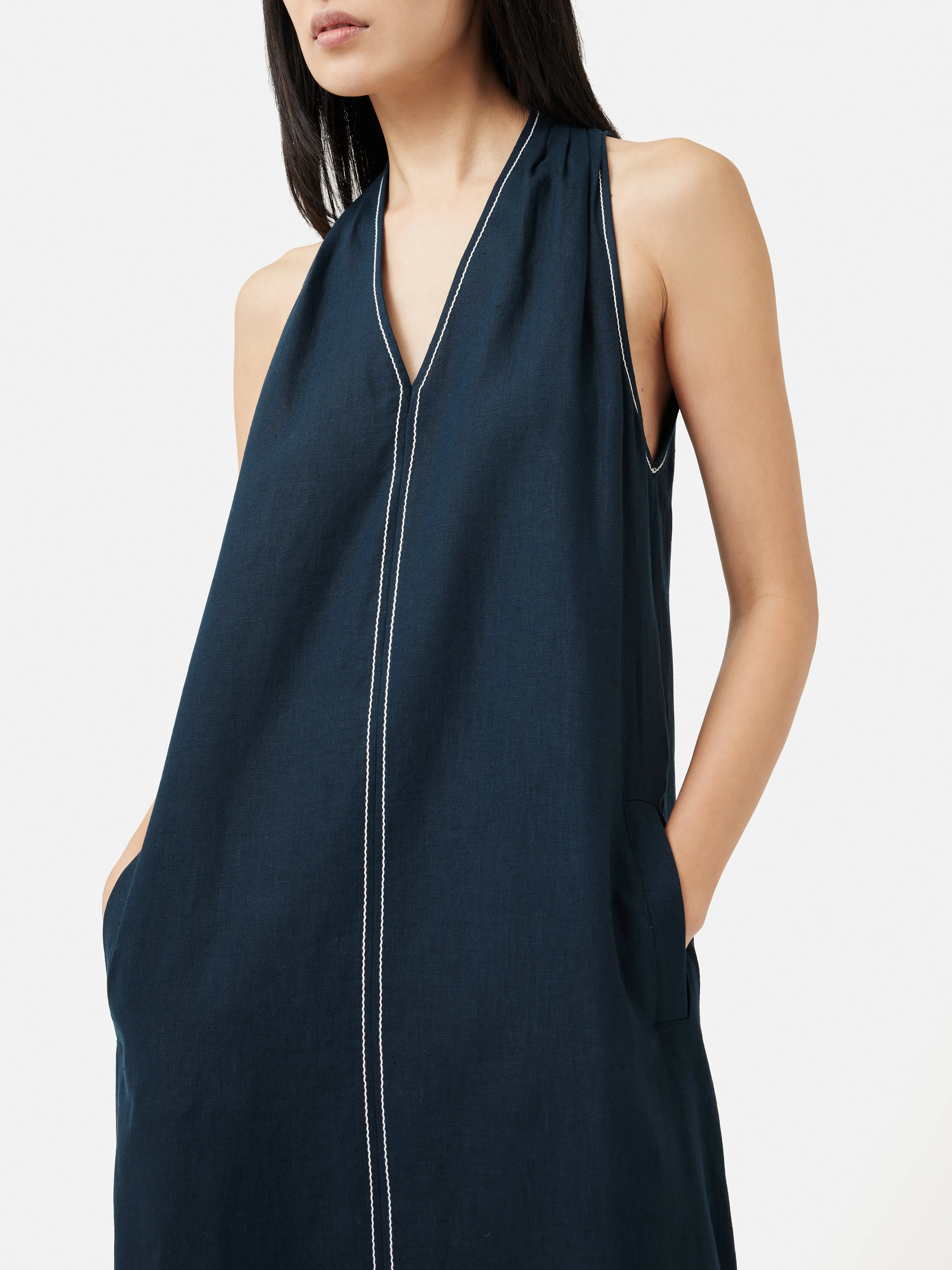 Linen Stitch Detail Maxi Dress | Navy sold by Jigsaw product image thumbnail 3