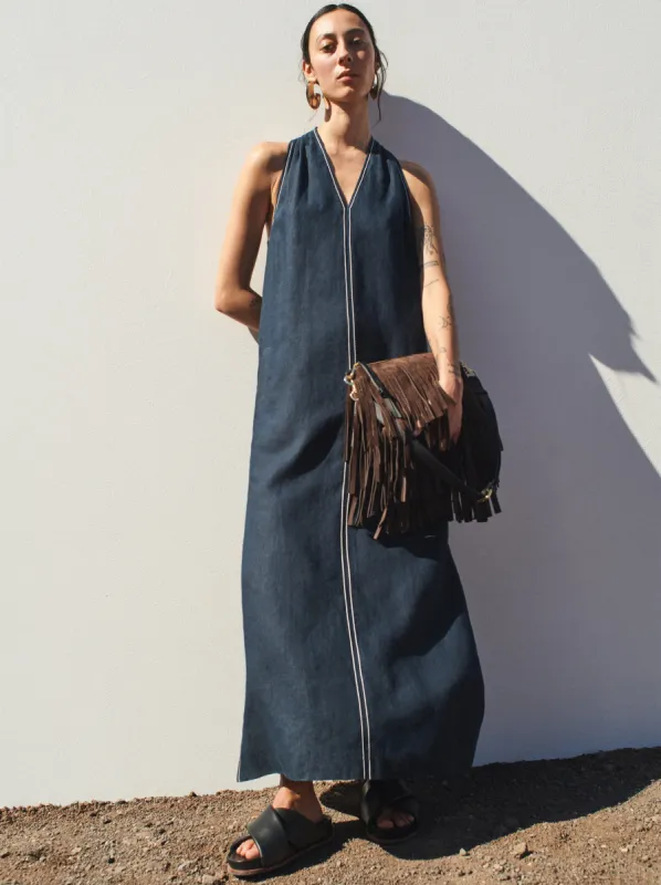 Linen Stitch Detail Maxi Dress | Navy sold by Jigsaw